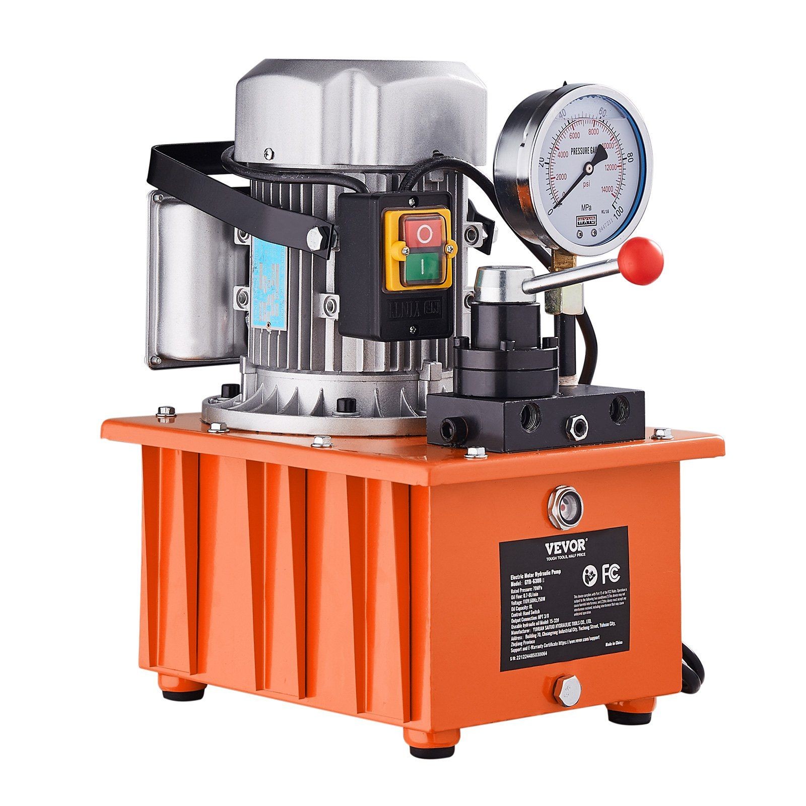 750W 110V Double-Acting Hydraulic Pump 10000PSI 488in³/8L Lever