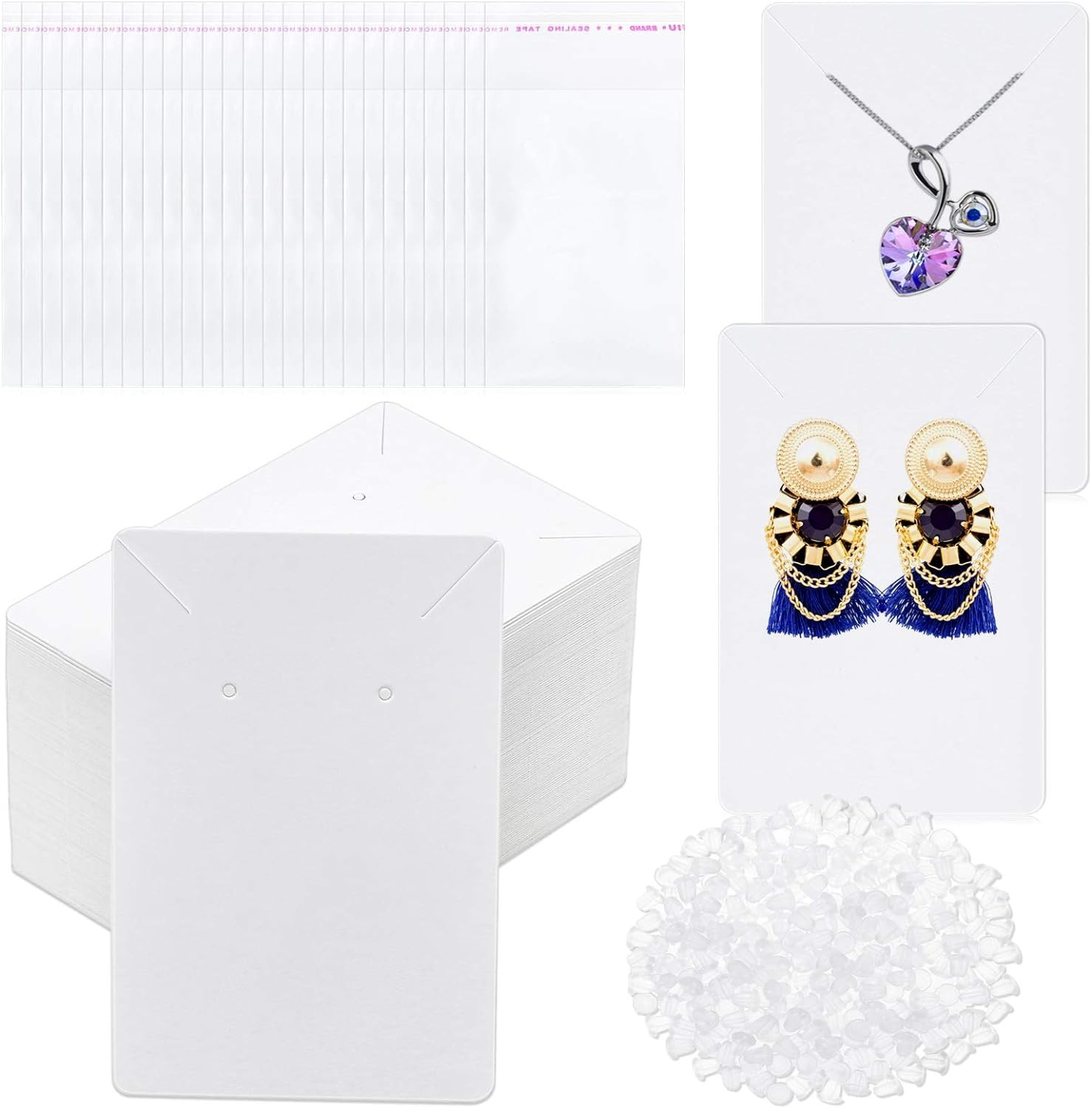 White Earring Packaging Kit – 400 Pcs with Display Cards, Self-Sealing Bags, Ear