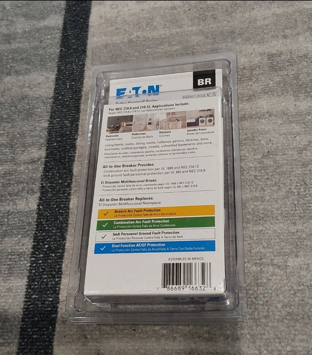 Eaton BRN120A1CS BR 20A 120V 1-Pole Arc Fault/Ground Fault Circuit Breaker NEWE2
