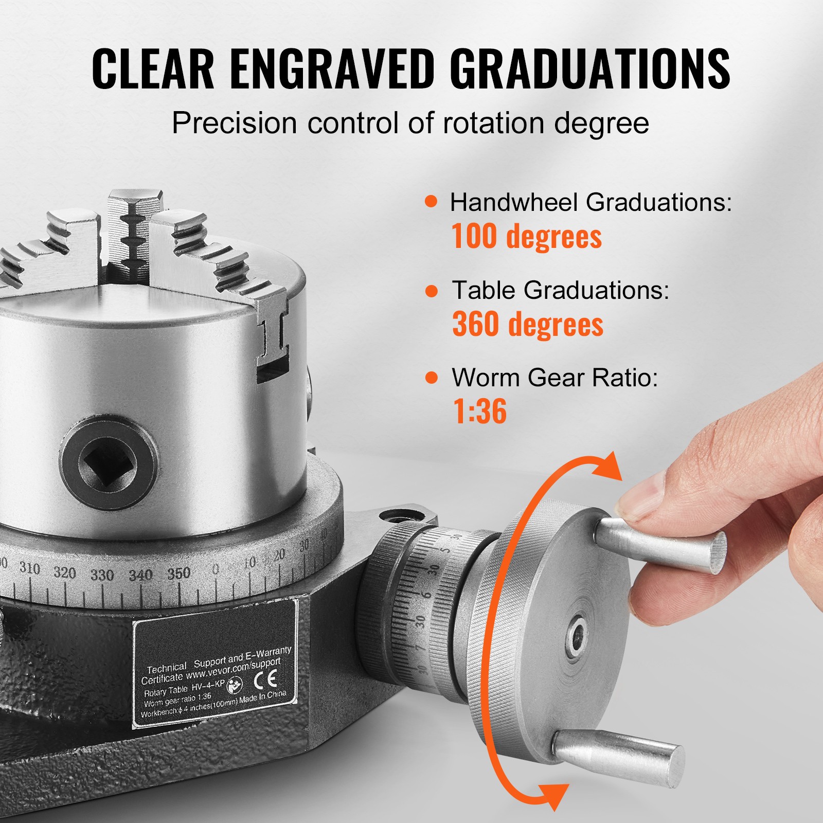 VEVOR Rotary Table for Milling Machines 4» Horizontal Vertical with 3-Jaw Chuck