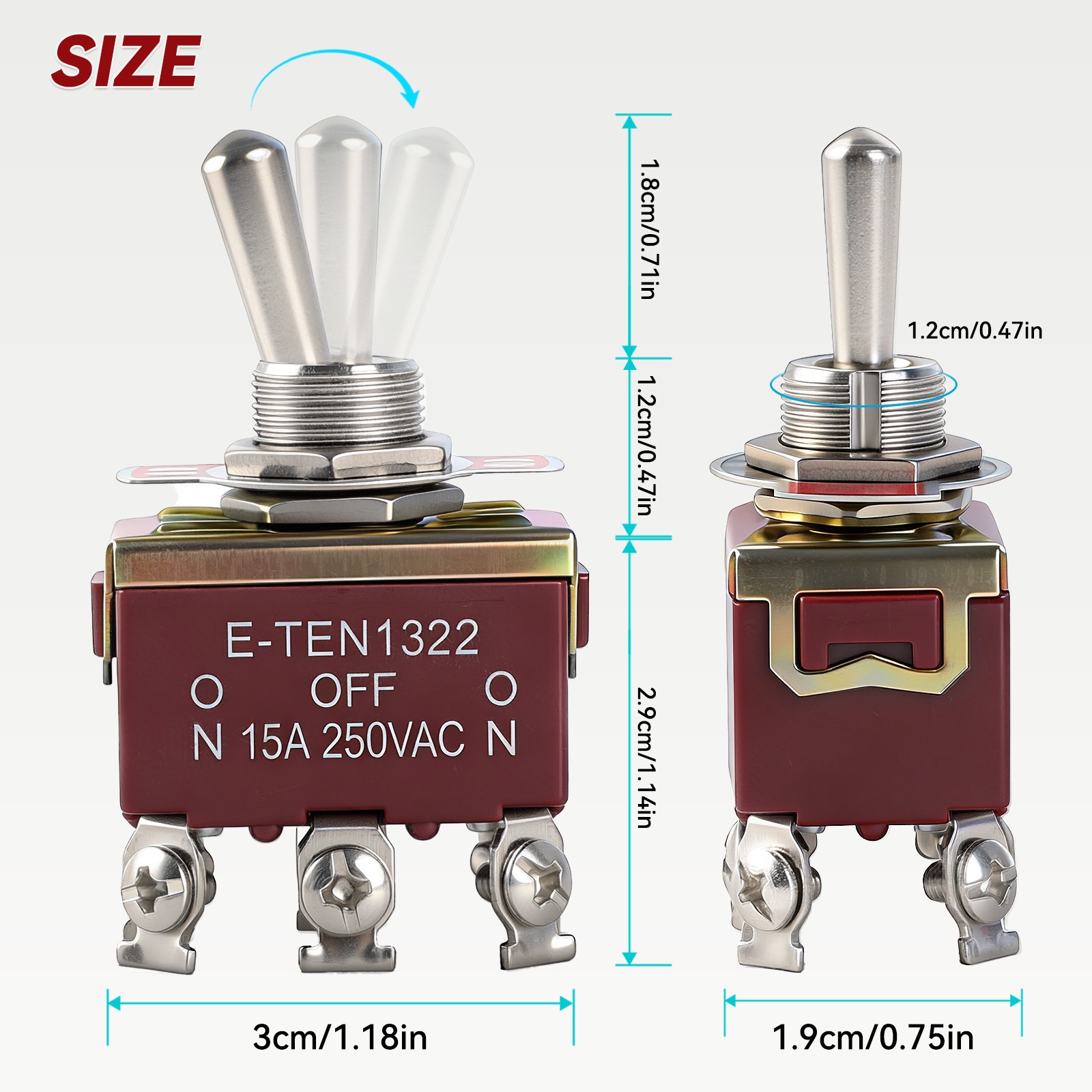 5x Heavy Duty Switch Toggle 15A ON/OFF/ON 250V 20A 125V Metal Bakelite 6Pin DPDT