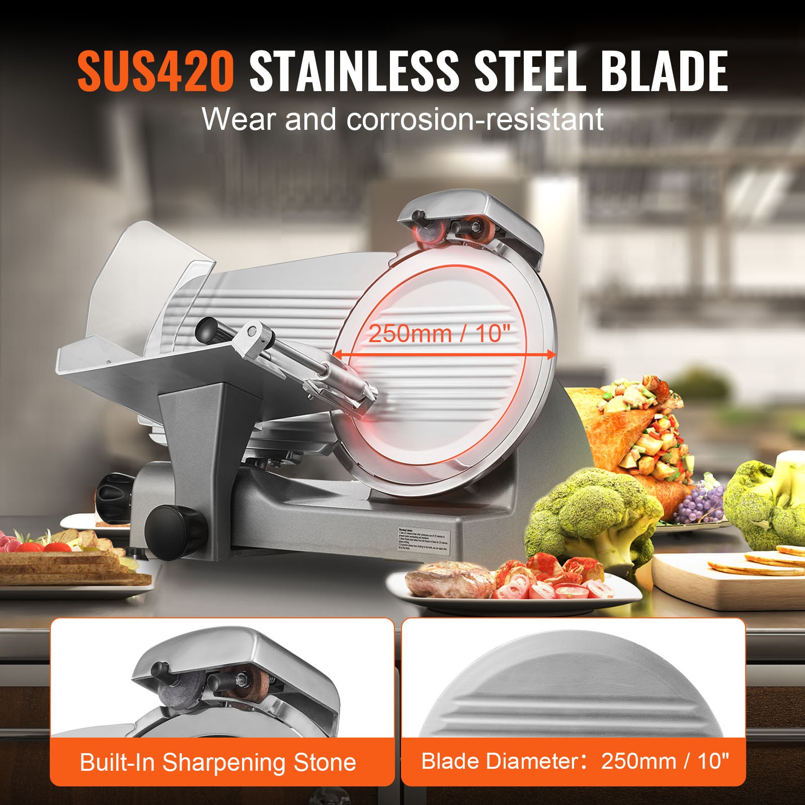 Uimoso Meat Slicer 340W Electric Deli Food Slicer with 10 inch SUS420 Blade