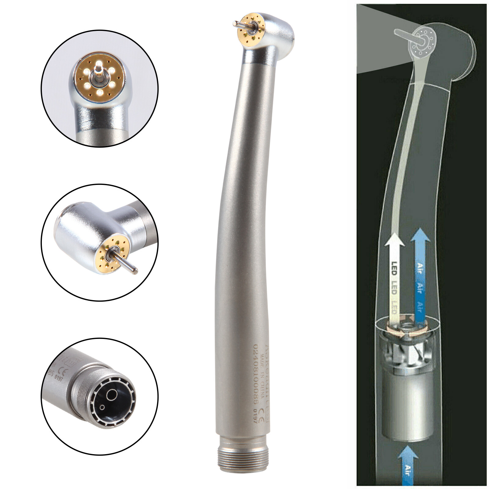 1-10 Dental 6 LED E-generator Fiber Optic High Speed Handpiece 2Hole 6 Sprays