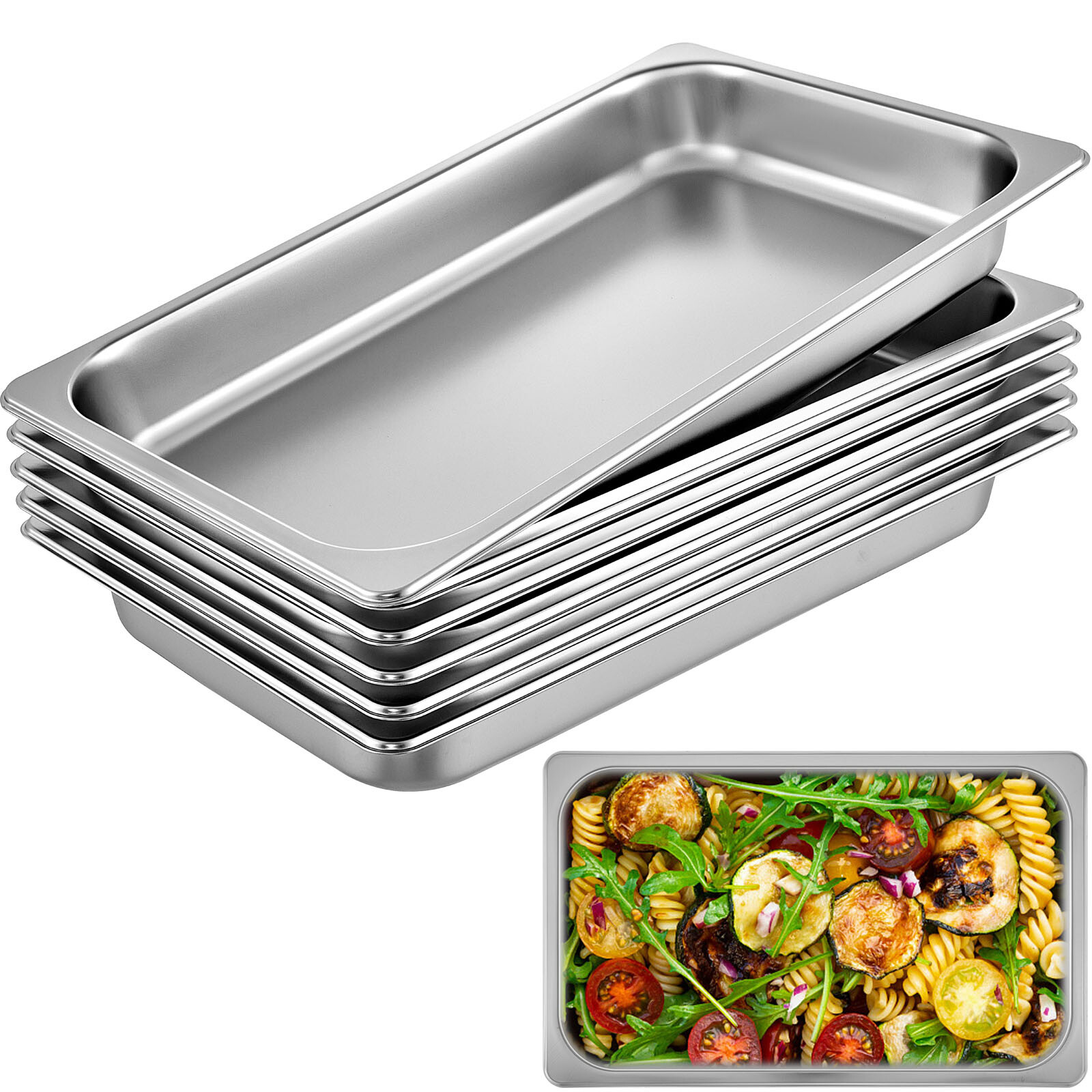 VEVOR 6 Pack 2.5″ Deep Stainless Steel Steam Table Pans Hotel Food Prep Pan
