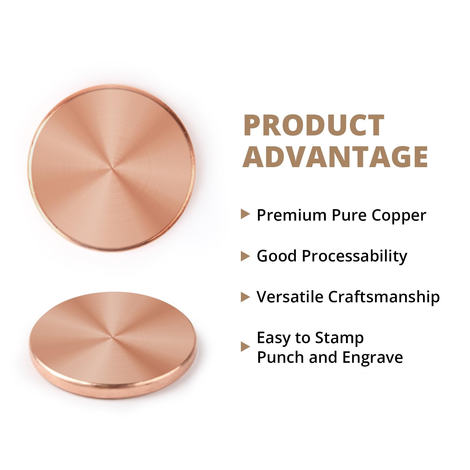 Lot of 10 Copper Round Disc Blanks, 11/4″ Dia. x 1/8″ Thick .125 Copper Metal…