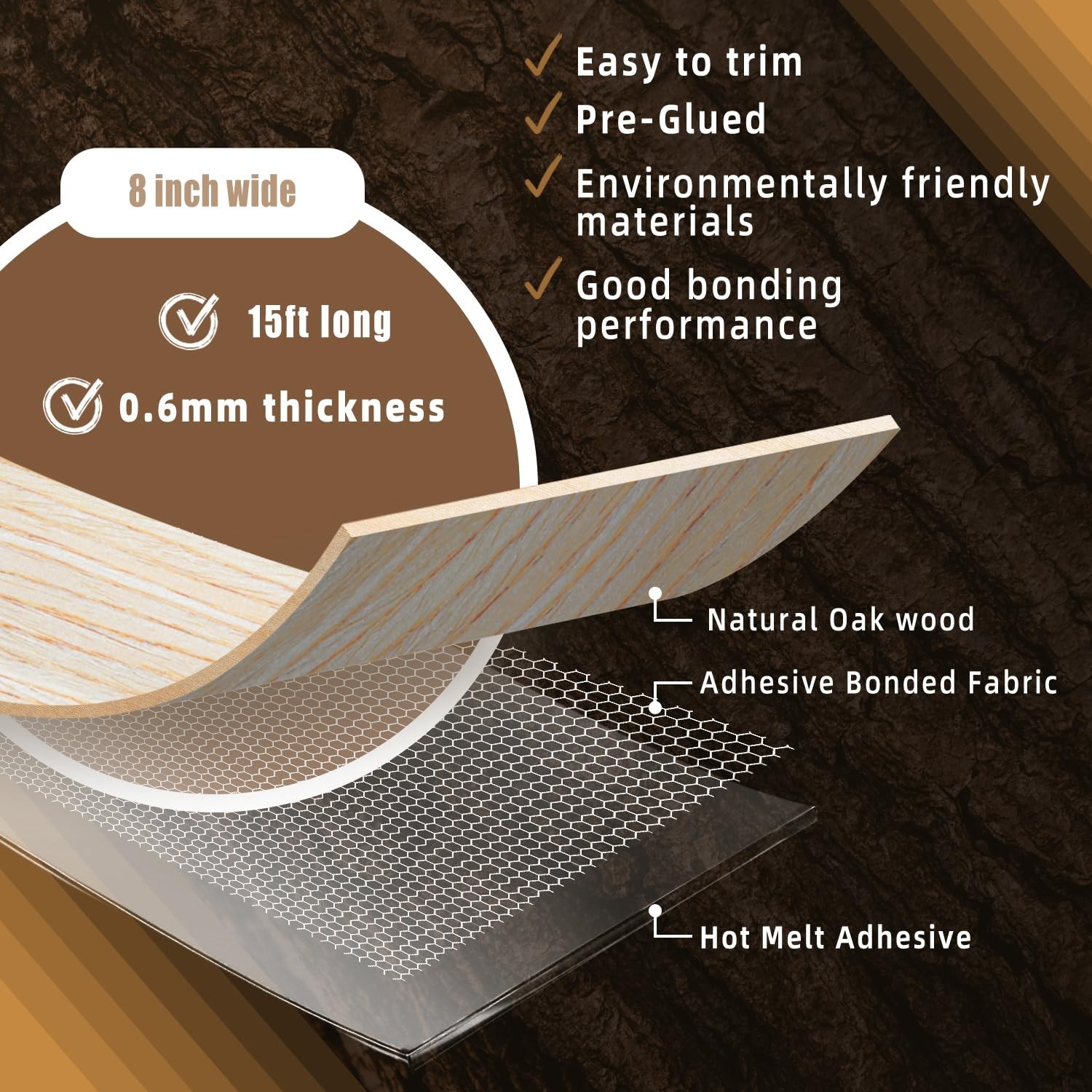 Oak Edge Banding 8″ x 15ft – High-Quality Pre-glued Veneer Tape for DIY Projects