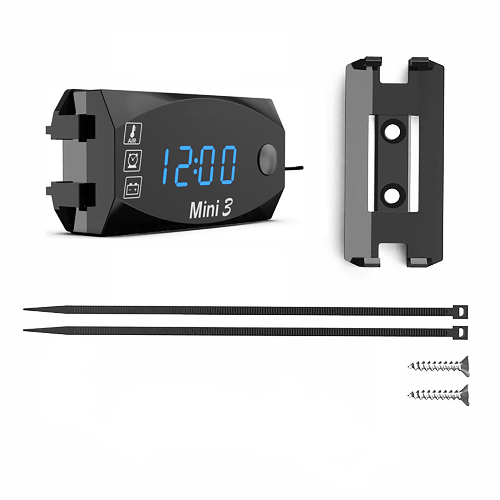 3-in-1 Waterproof Motorcycle Digital LED Thermometer Clock Voltage Voltmeter