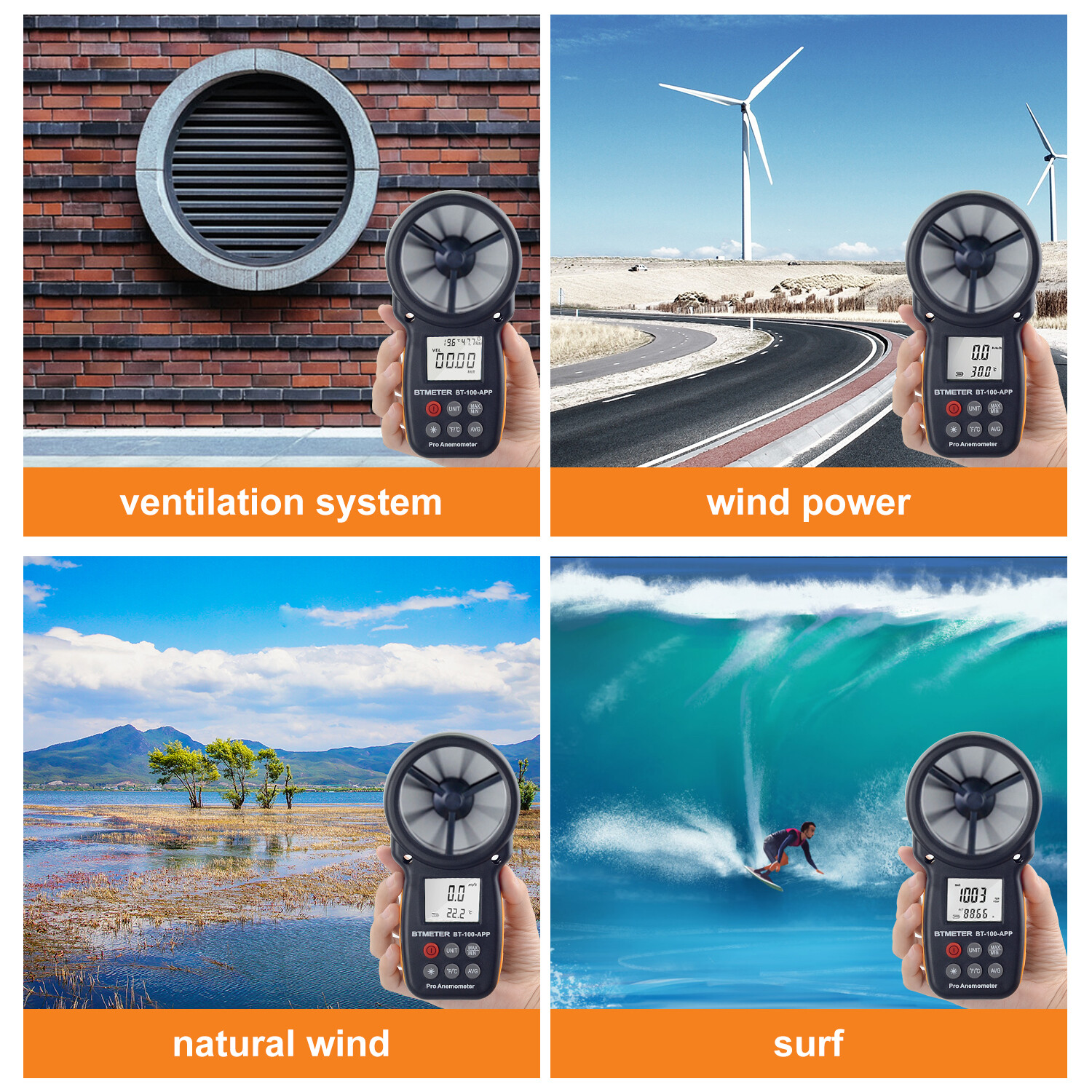 BTMETER Wind Speed Meter Handheld Anemometer Air Flow MAX/MIN/AVG Temperature