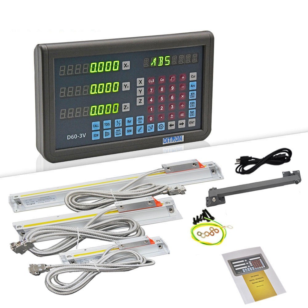 DITRON 2 Axis/3 Axis LED DRO Digital Readout with Linear Glass Scale 5um Lathe
