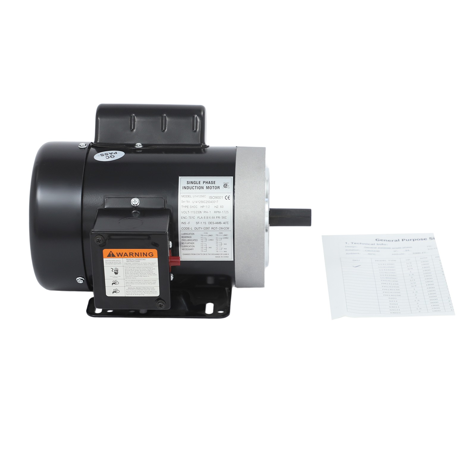 Industrial & Agricultural Single Phase Electric Motor 1725RPM 60Hz 1/2HP Motor