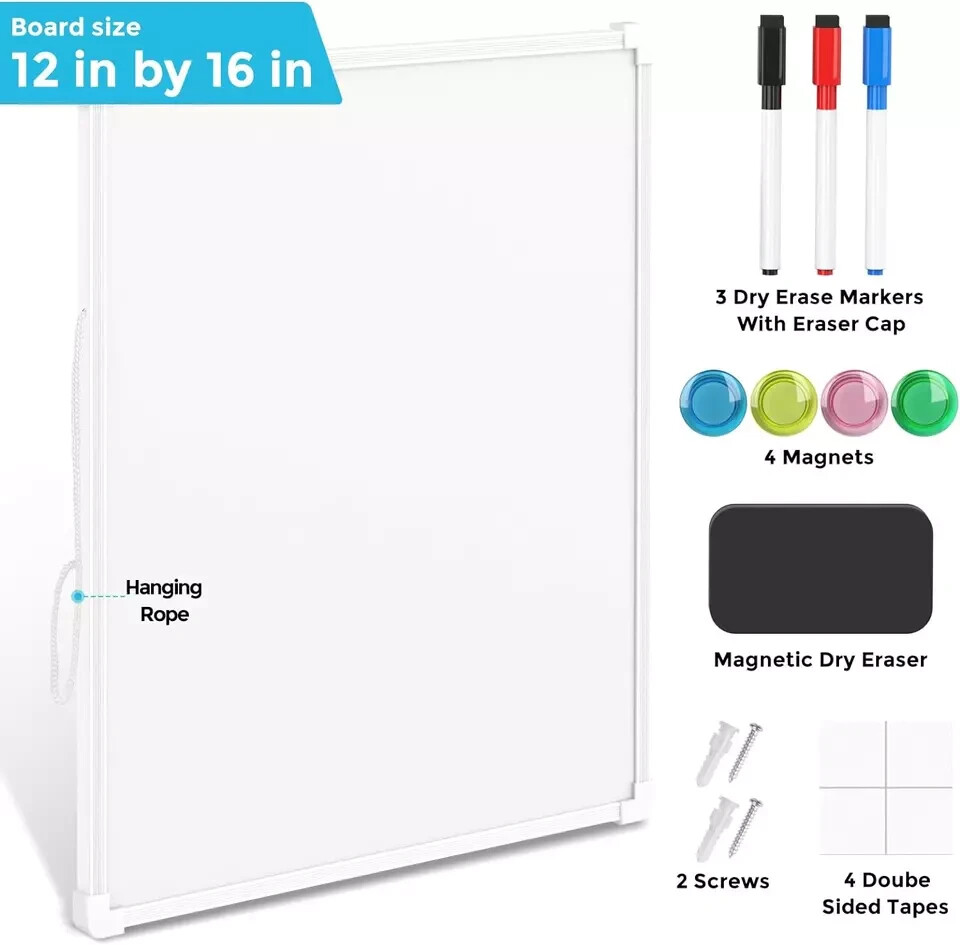 Double-Sided Dry Erase Board for Wall, 16″X12″ Hanging Whiteboard, Small Dry Era