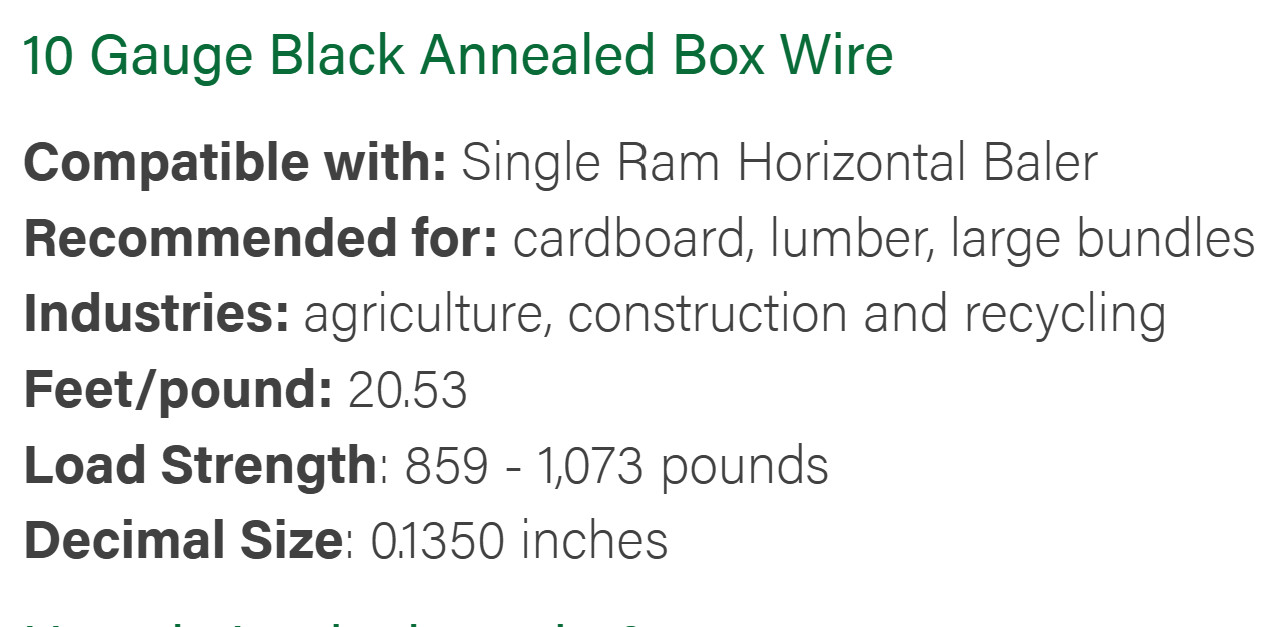 10 Gauge Annealed Automatic Baling Wire 100 Pounds .1350” In. Diameter, 2053 Ft
