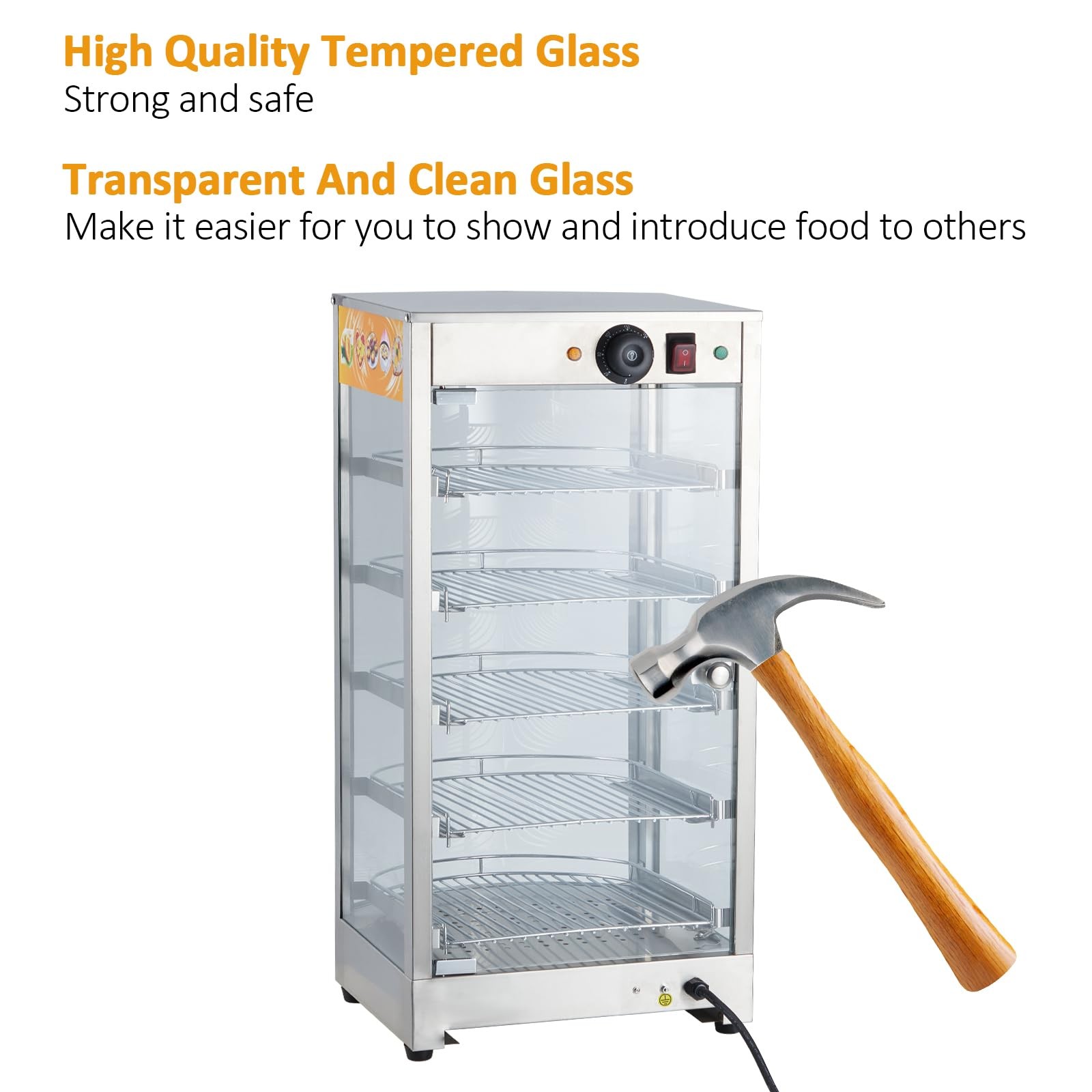 5 Tiers Commercial Food Warmer Display, 14 in 800W Electric Countertop Pizza War