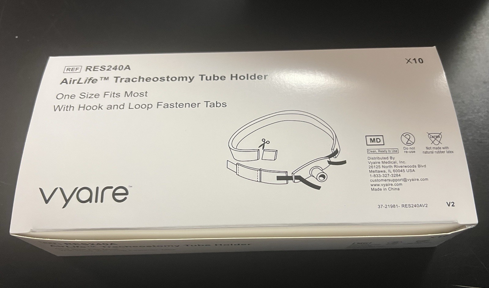 Vyaire RES240A AirLife Tracheostomy Tube Holders, Individually Wrapped Box Of 10