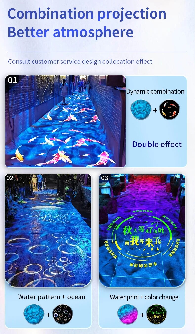 40W-600W 5-Color Cycling IP67 Water Wave Ripple Dynamic GOBO Projection Light
