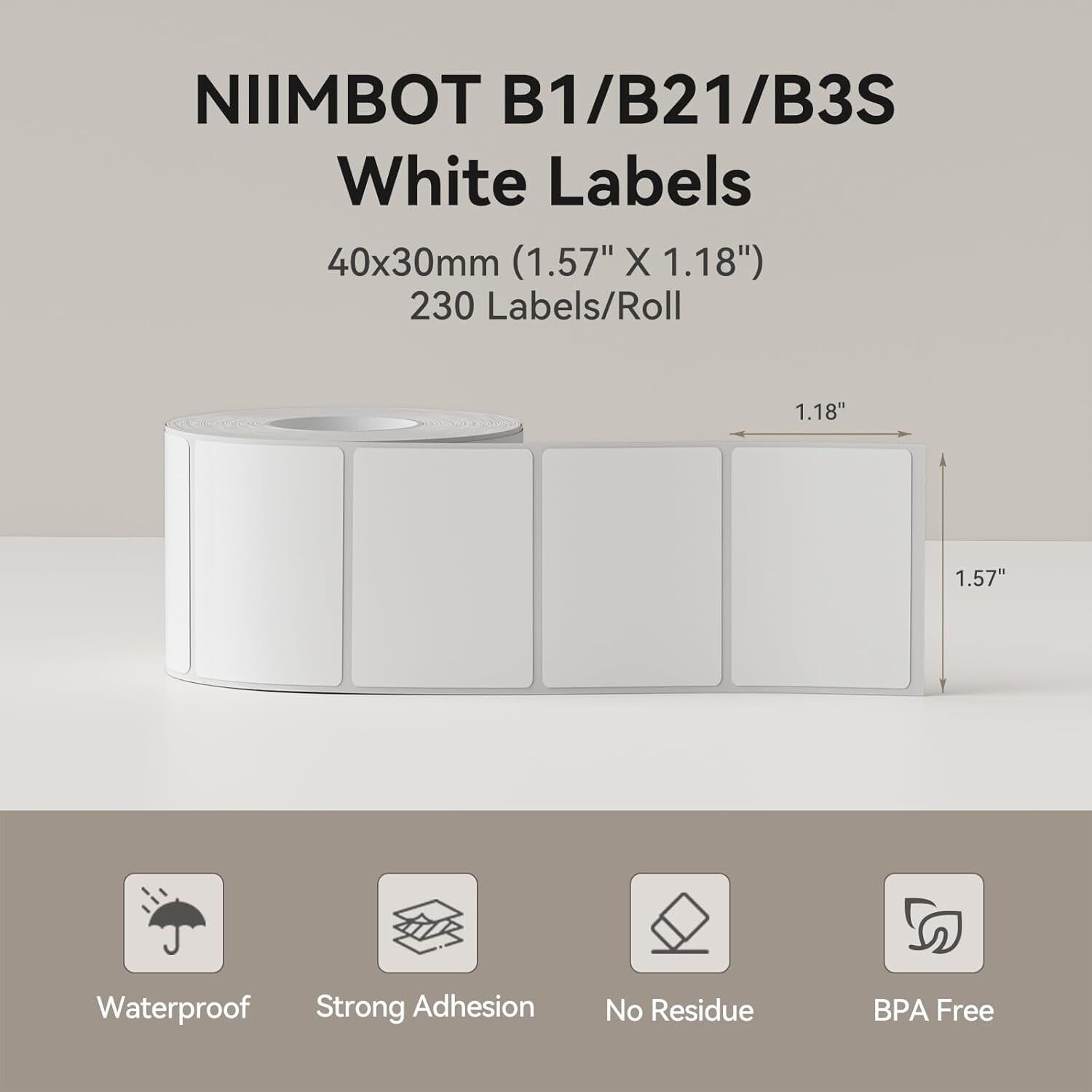 3PK Label Maker Tape 40x30mm, 690pcs Thermal Sticker for NIIMBOT B1 B21 B3S