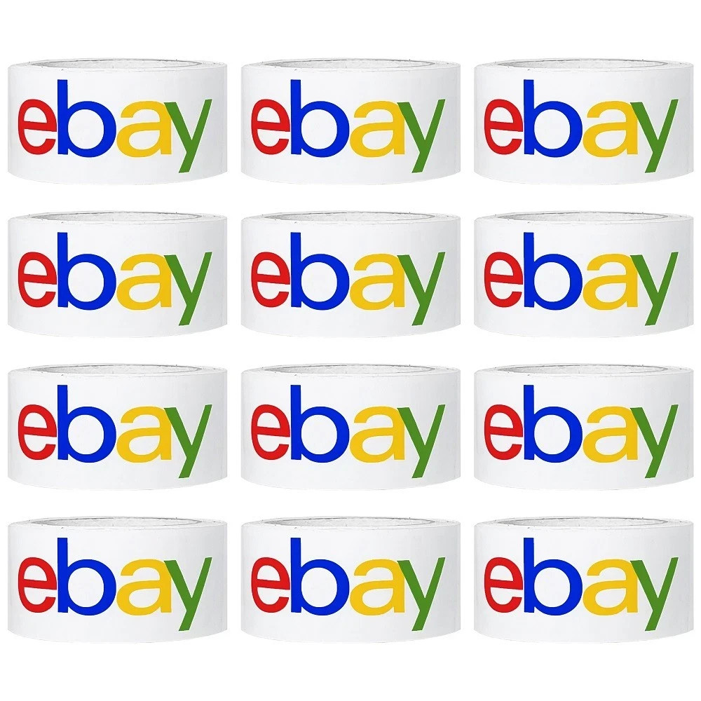 12 ROLLS Official eBay Branded Logo BOPP Shipping Tape White w Color 2″ x 75 yds