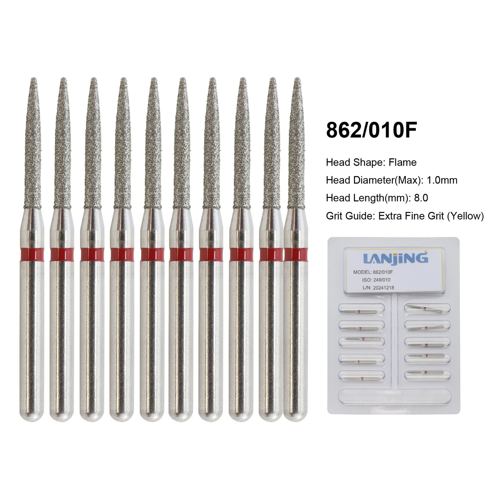 Dental Diamond Burs Flame Bur 863/010F 863/012F 863/016C 861 862 Fine High Speed