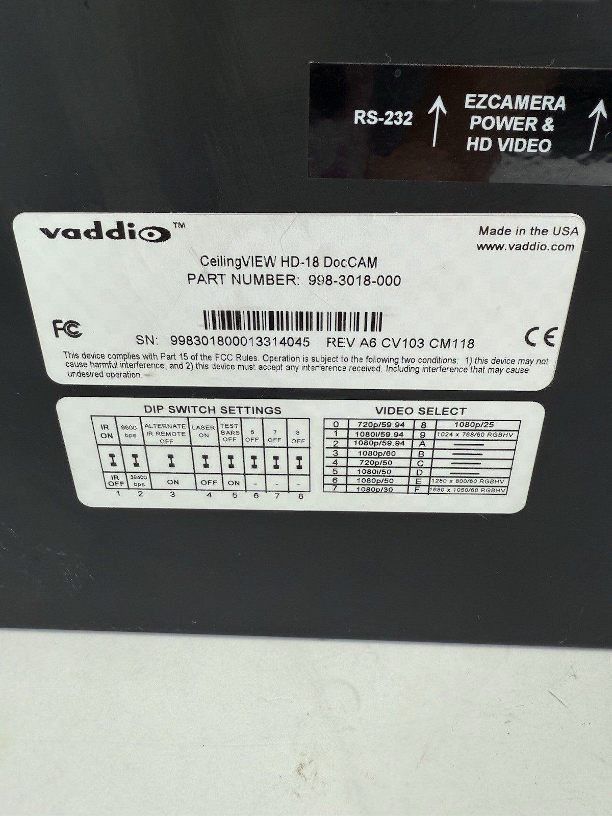 Vaddio CeilingVIEW HD-18 DocCAM 998-3018-000