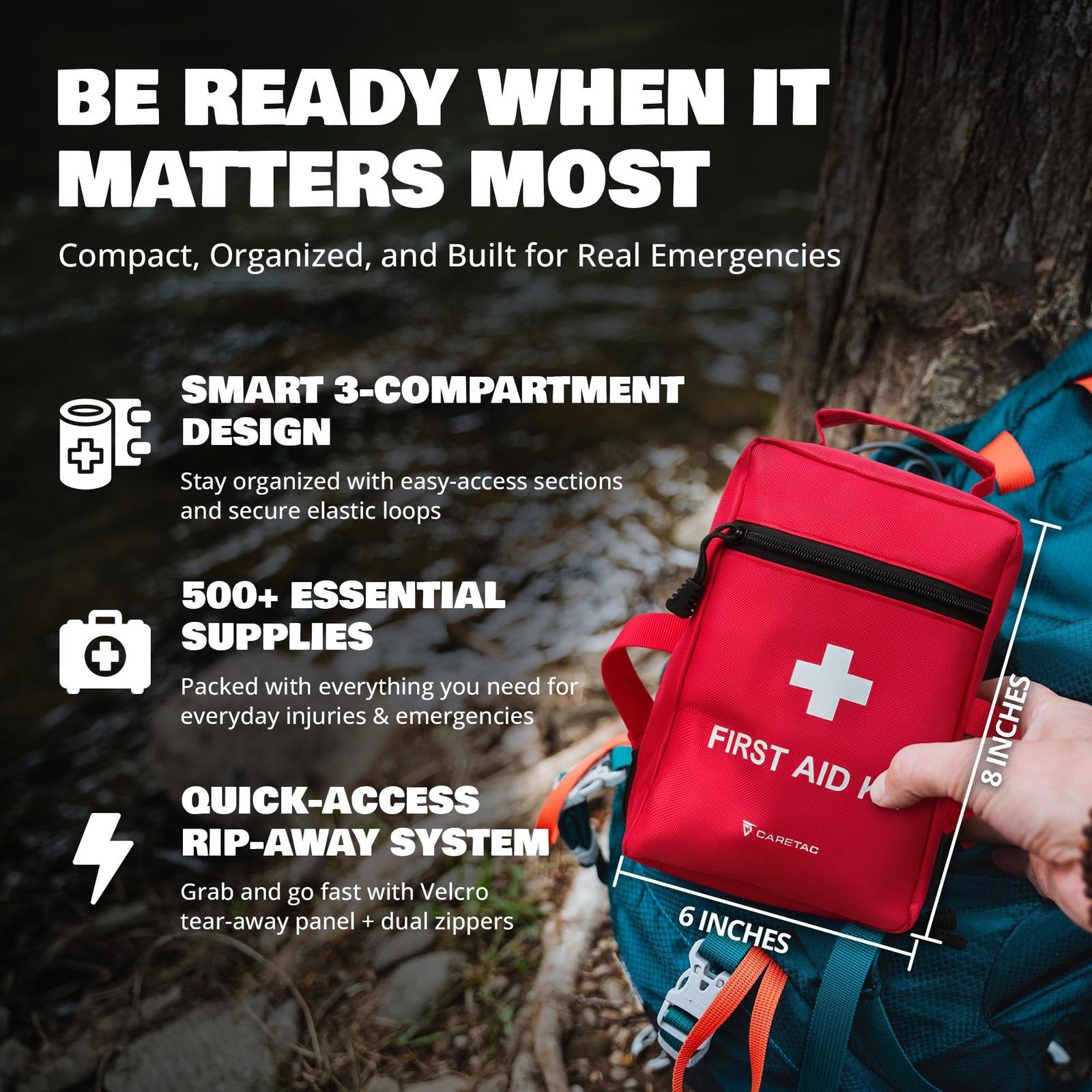 Caretac 500 Piece Premium Large First Aid Kit Fully Stocked Emergency Medical
