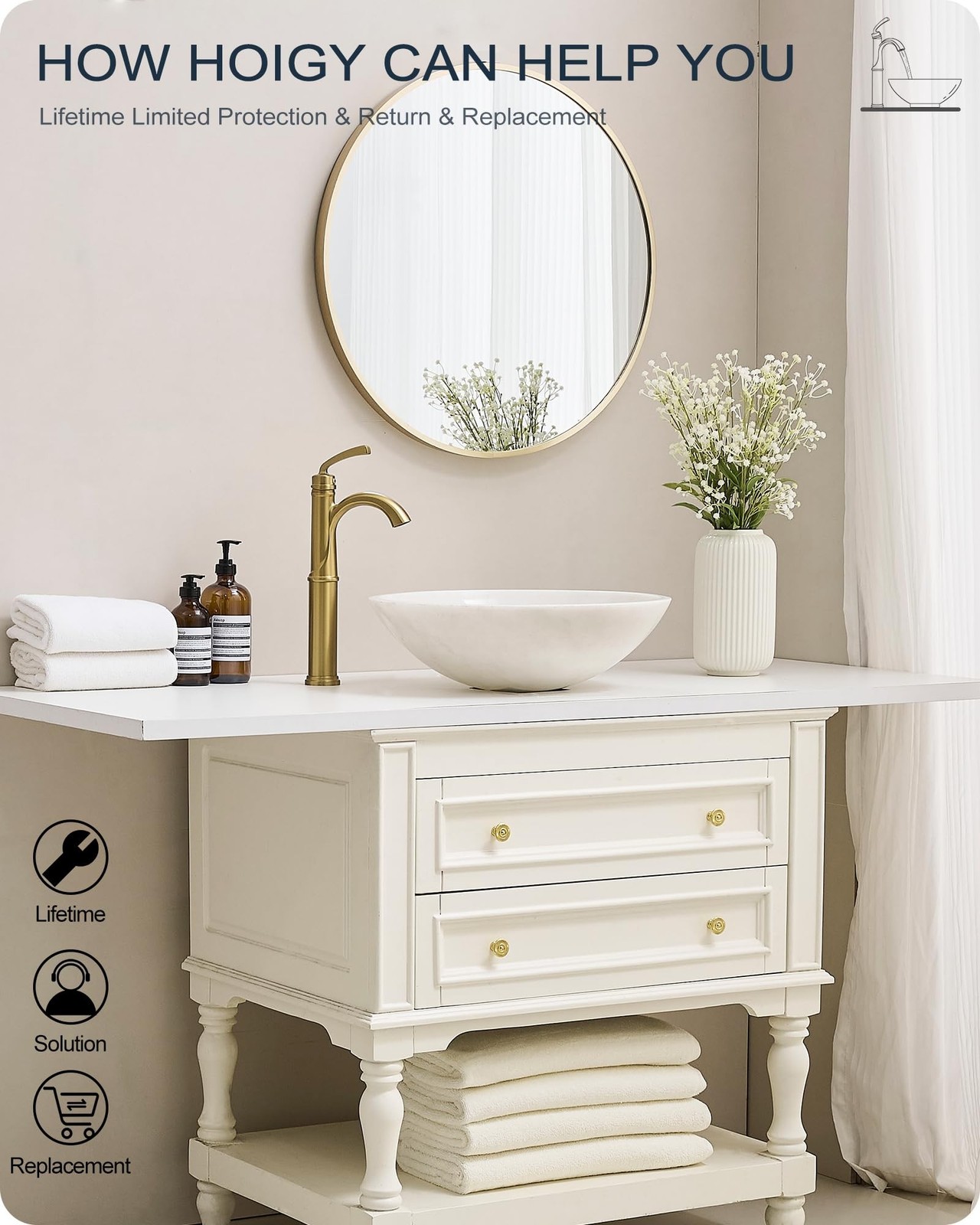 HOIGY HY-BF-16H-NG1 Gold Vessel Sink Faucet One Hole 1 Handle Arched Spout