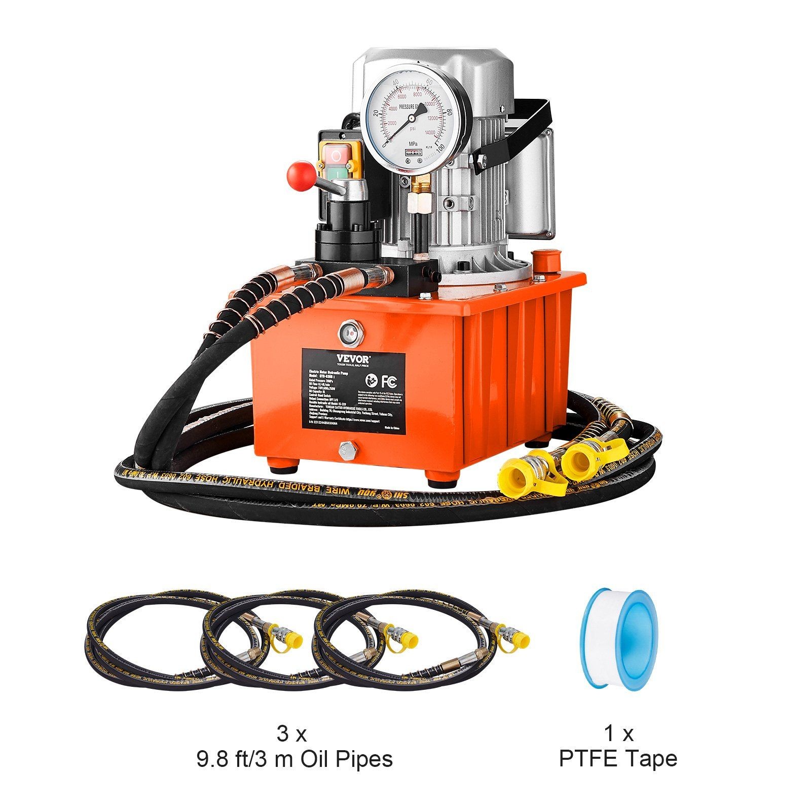 750W 110V Double-Acting Hydraulic Pump 10000PSI 488in³/8L Lever