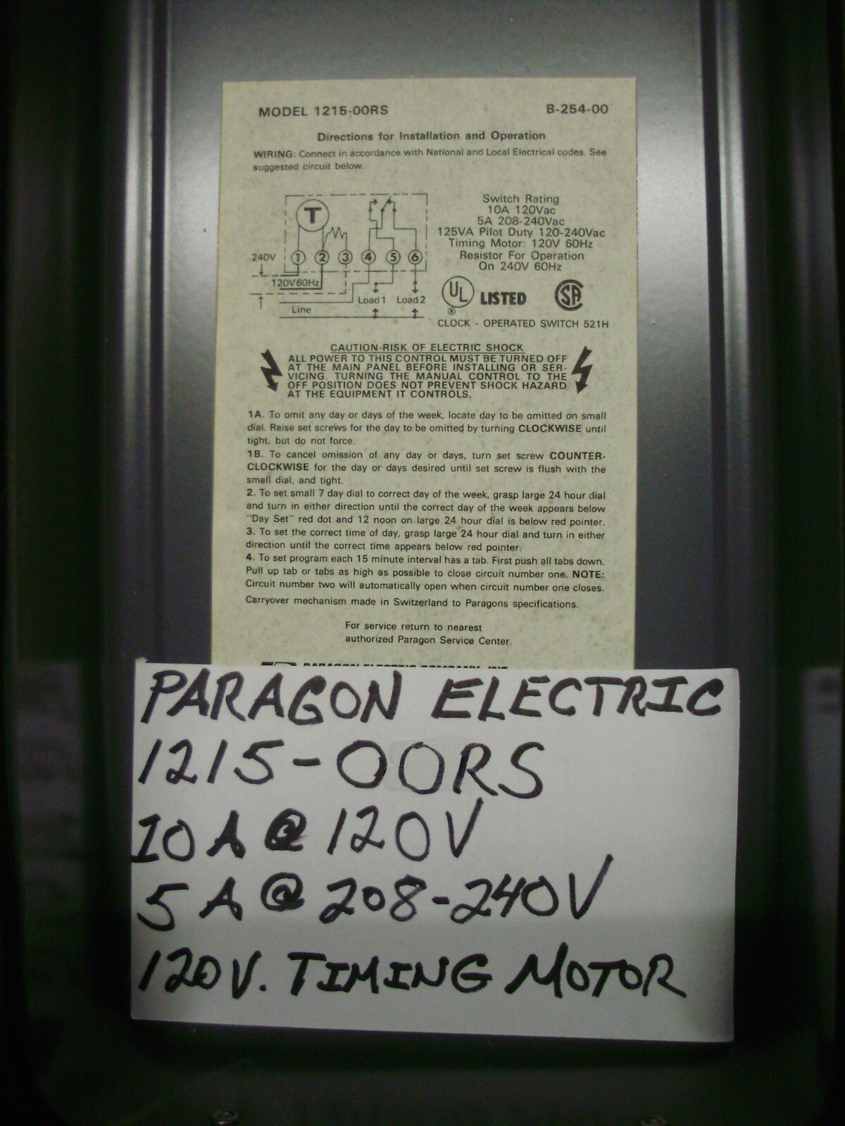 ATC & Paragon Electric Timers, 0 -15 min / 240 Volt, 0-30 min /120 Volt, 24 Hour