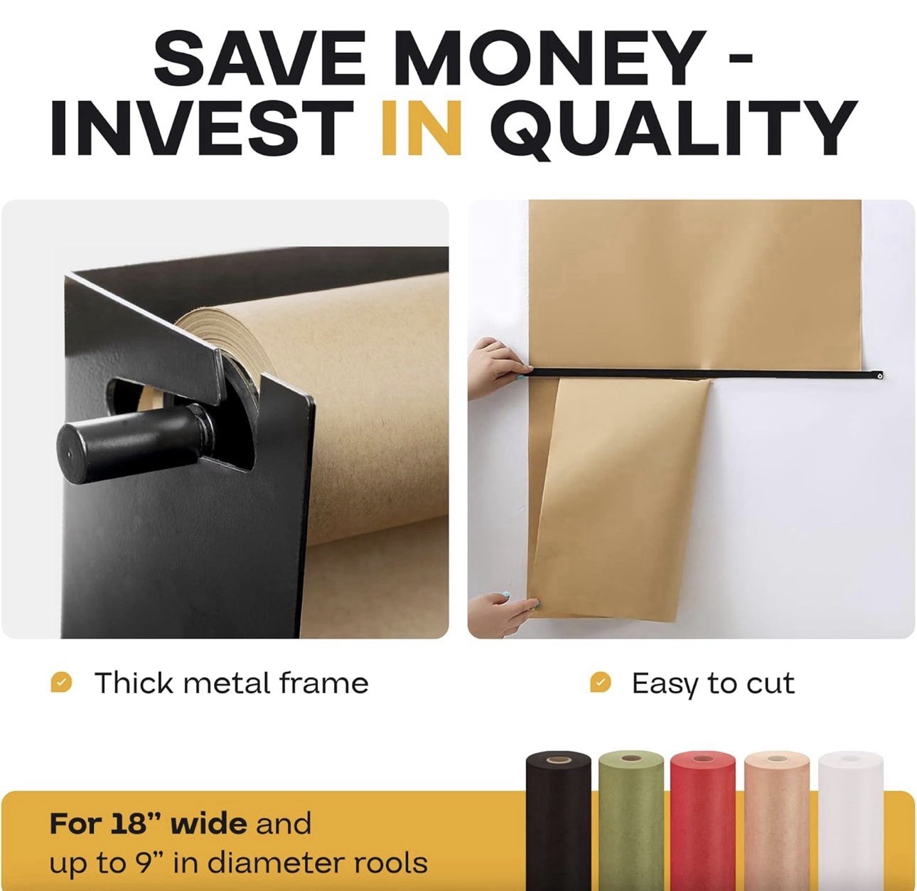 18 Inch Paper Roll Dispenser and Cutter – Heavy-Duty Wall Mountable, Non Slip…