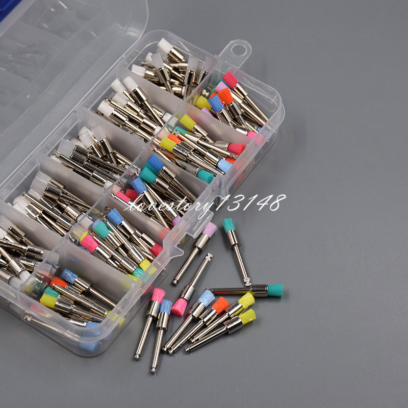 200Pc White Mixed Colors Nylon Flat Dental Polishing Polisher Brush Latch Prophy