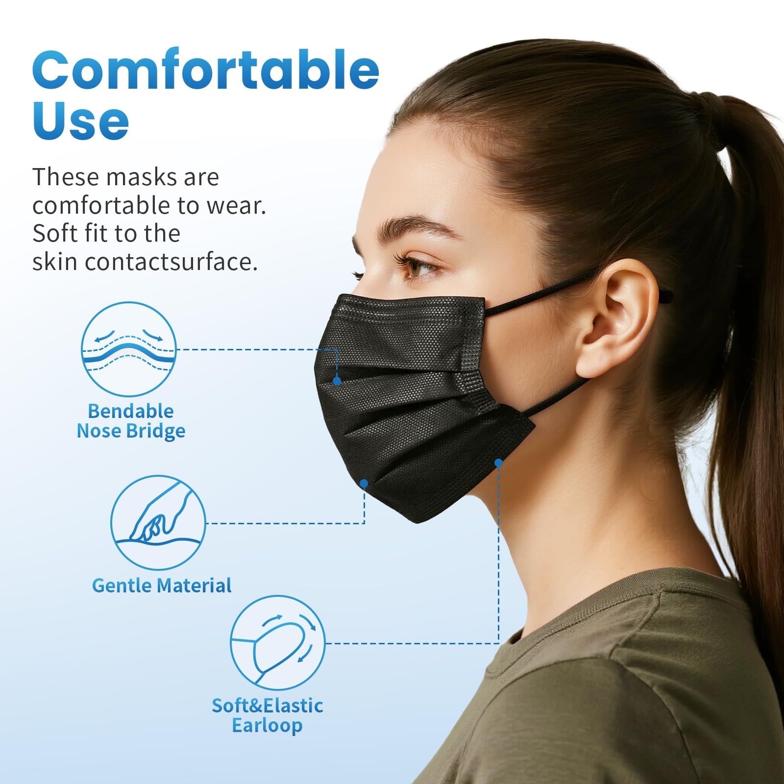 Disposable Face Mask 100 PCS Black 3 Ply Protection