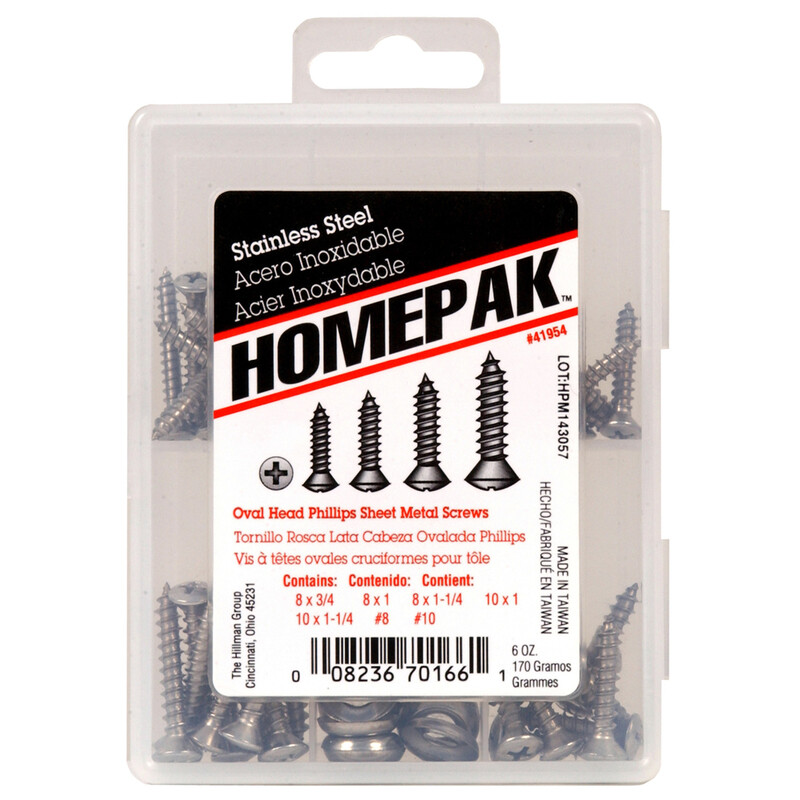 Homepak 41954 Assorted Phillips Oval Head Stainless Steel Sheet Metal Screw Kit