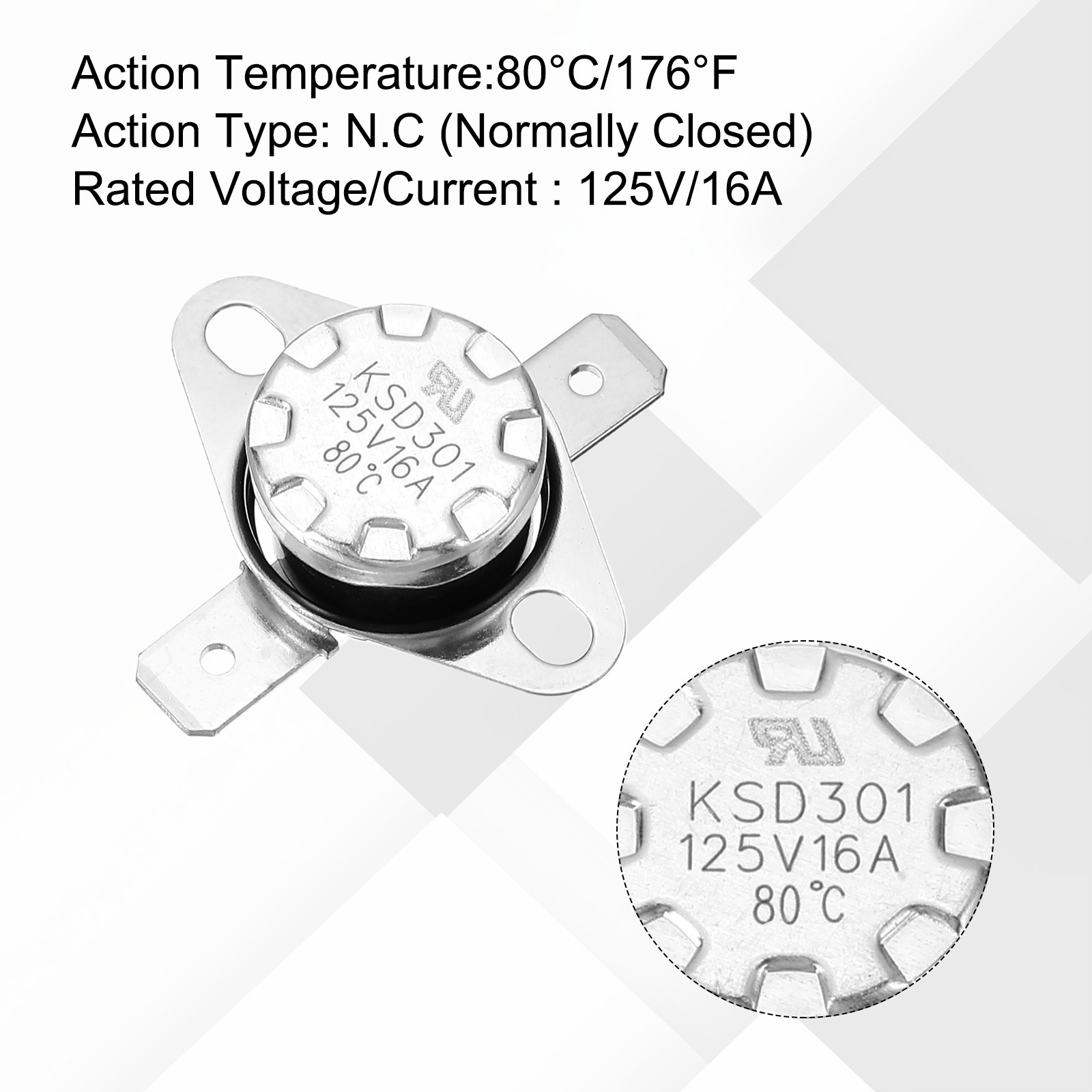 4Pcs KSD301 Thermostat 80°C/176°F 16A Normally Closed N.C Switch Bakelite