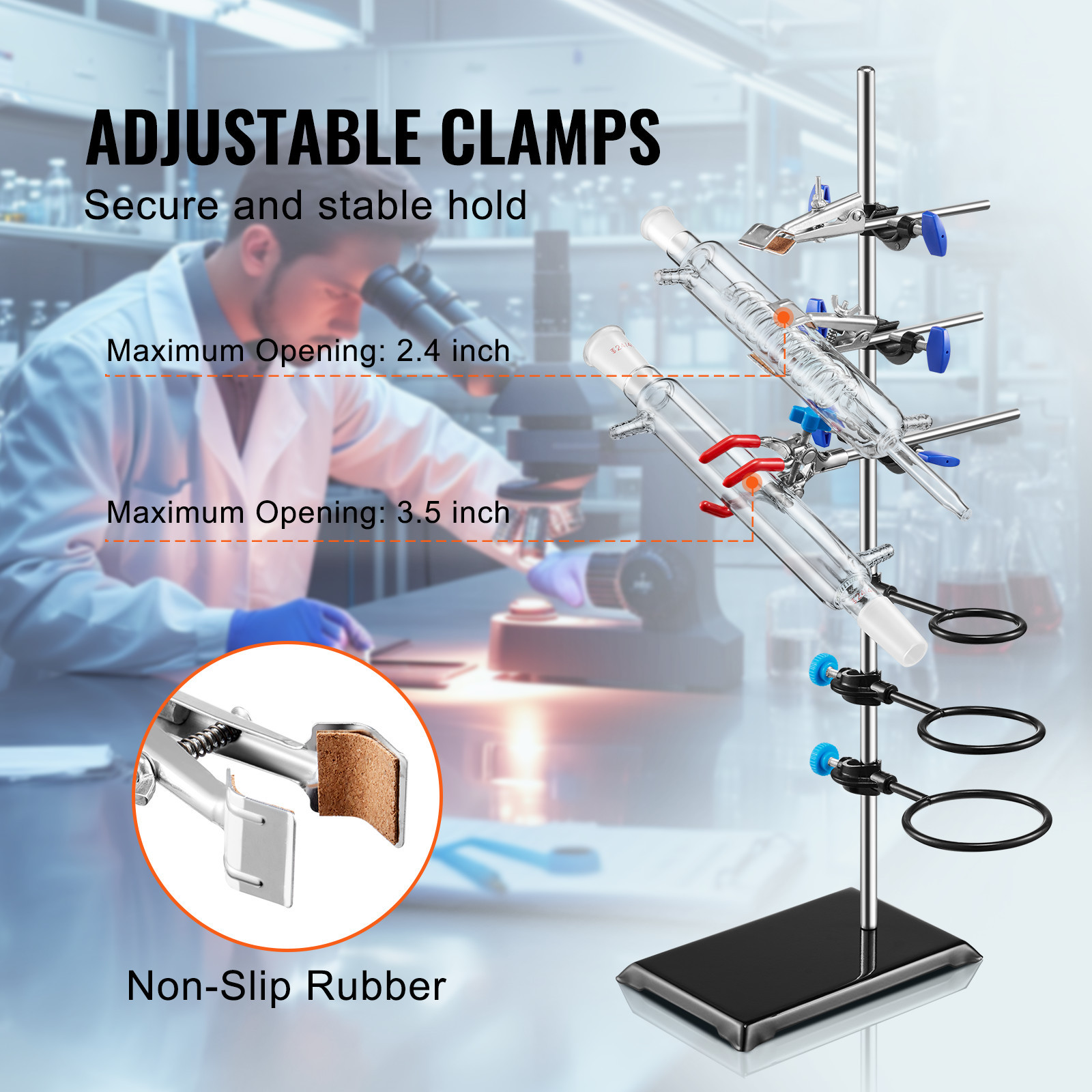 VEVOR Lab Stand Support Laboratory Retort Support Stand 23.6″ Rod With Clamps