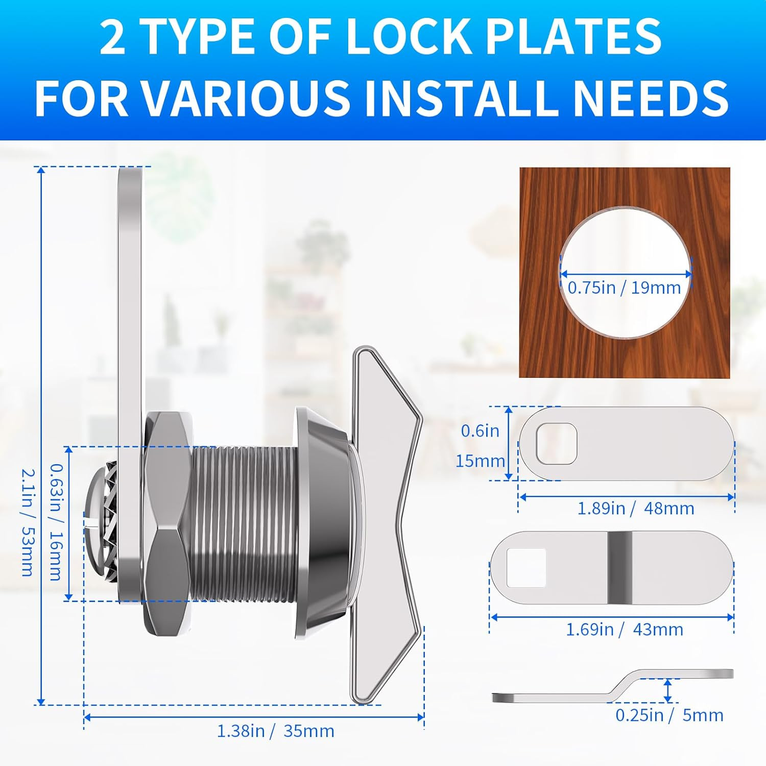 5/8 Inch Thumb Operated Offset Cam Lock, 5Pcs Keyless Compartment for RV, Cabine