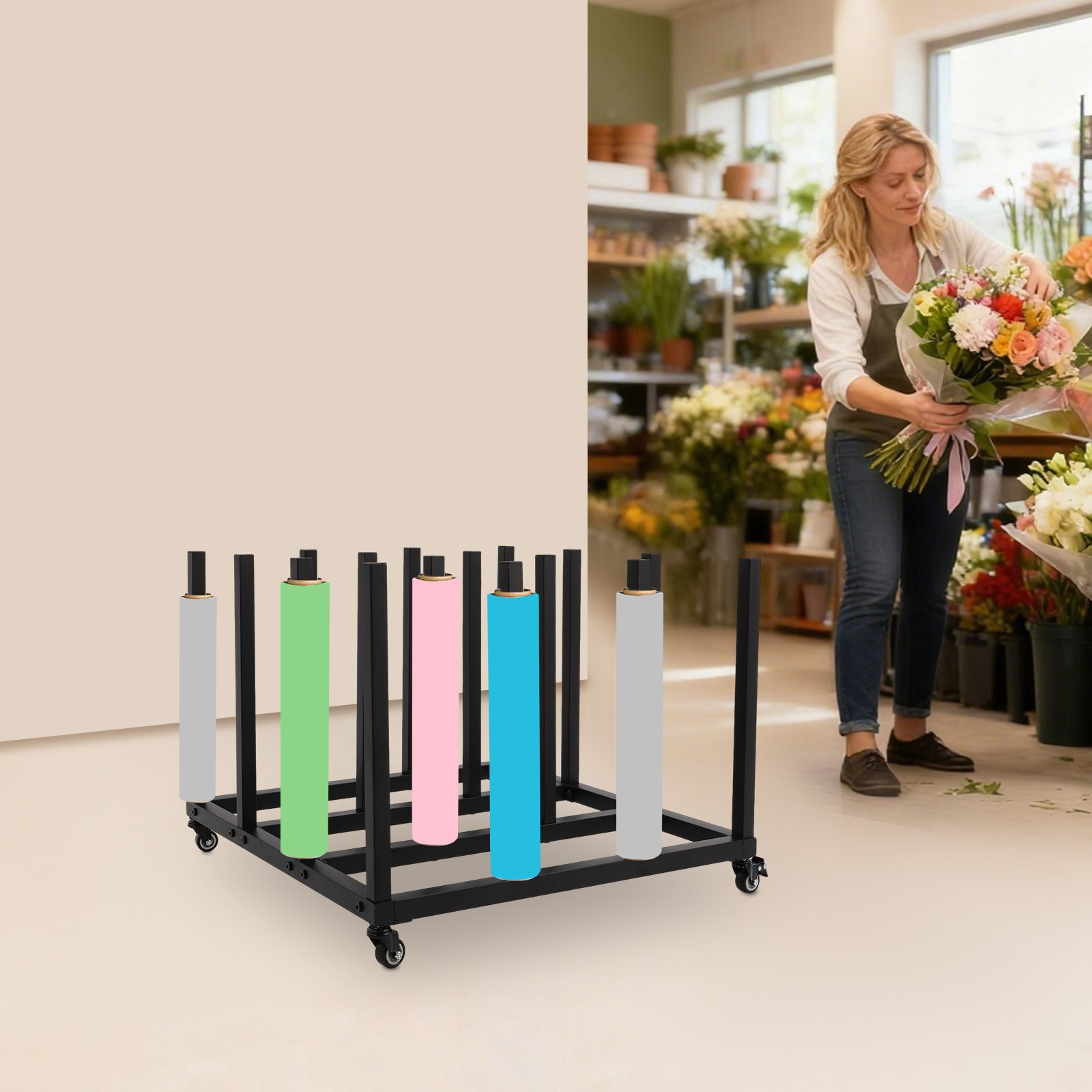 Mobile Blueprint Storage Stand With 16 Rolls Capacity Vinyl Roll Organizer
