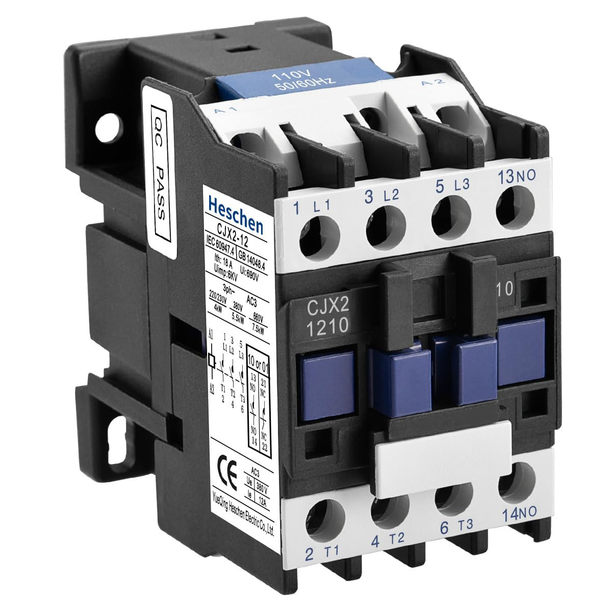 AC Contactor, CJX2-1210, 110V 50/60Hz Coil, 3P, 3 Pole, Normally Open