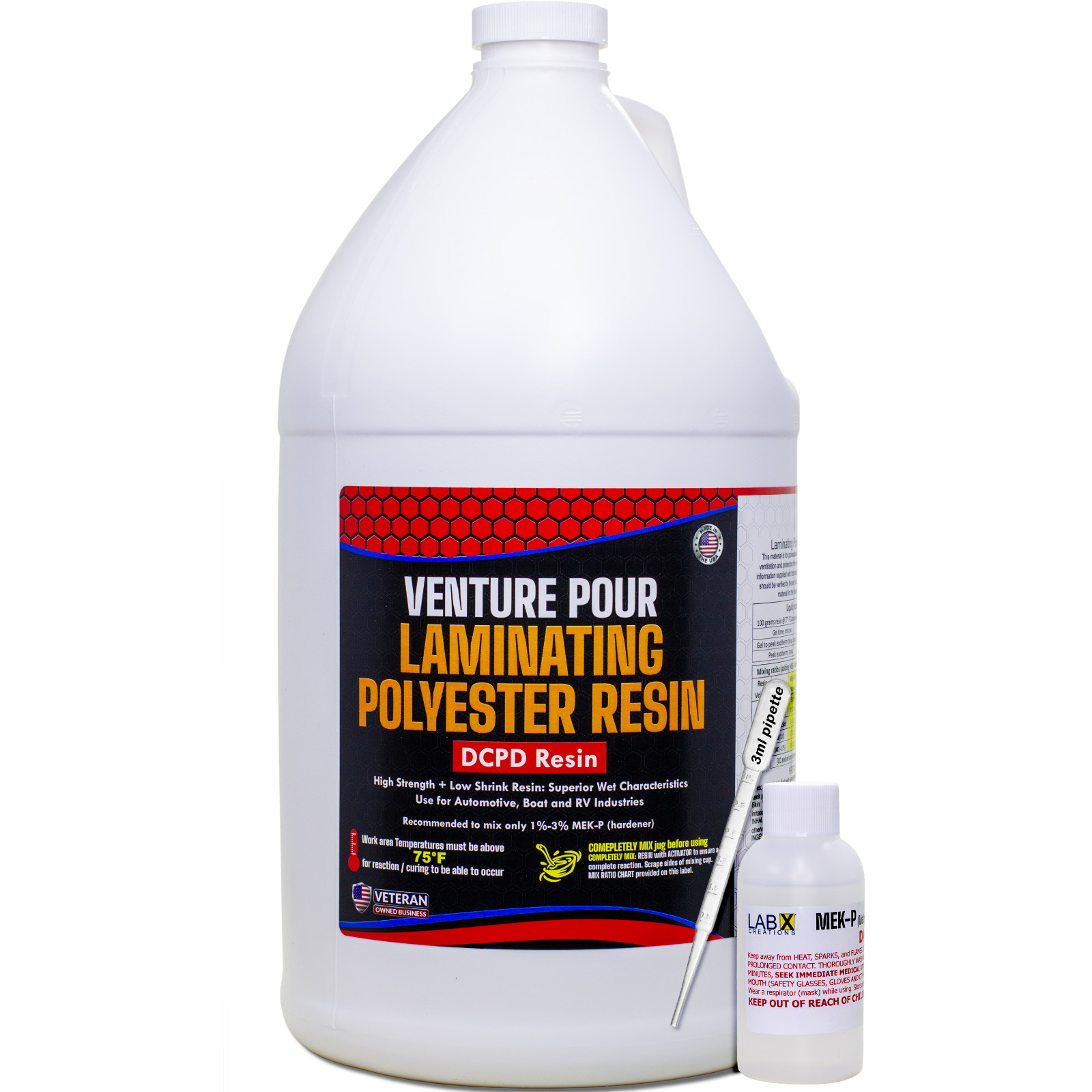 VP PREMIUM 1 Gallon POLYESTER RESIN +MEKP (Laminating fiberglass, biaxle, cloth)