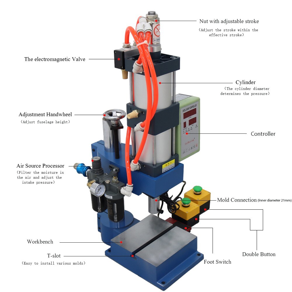 2205Lbs Pneumatic Punch Press Machine Hole Puncher 110V 3.9-1.9in Two Controller