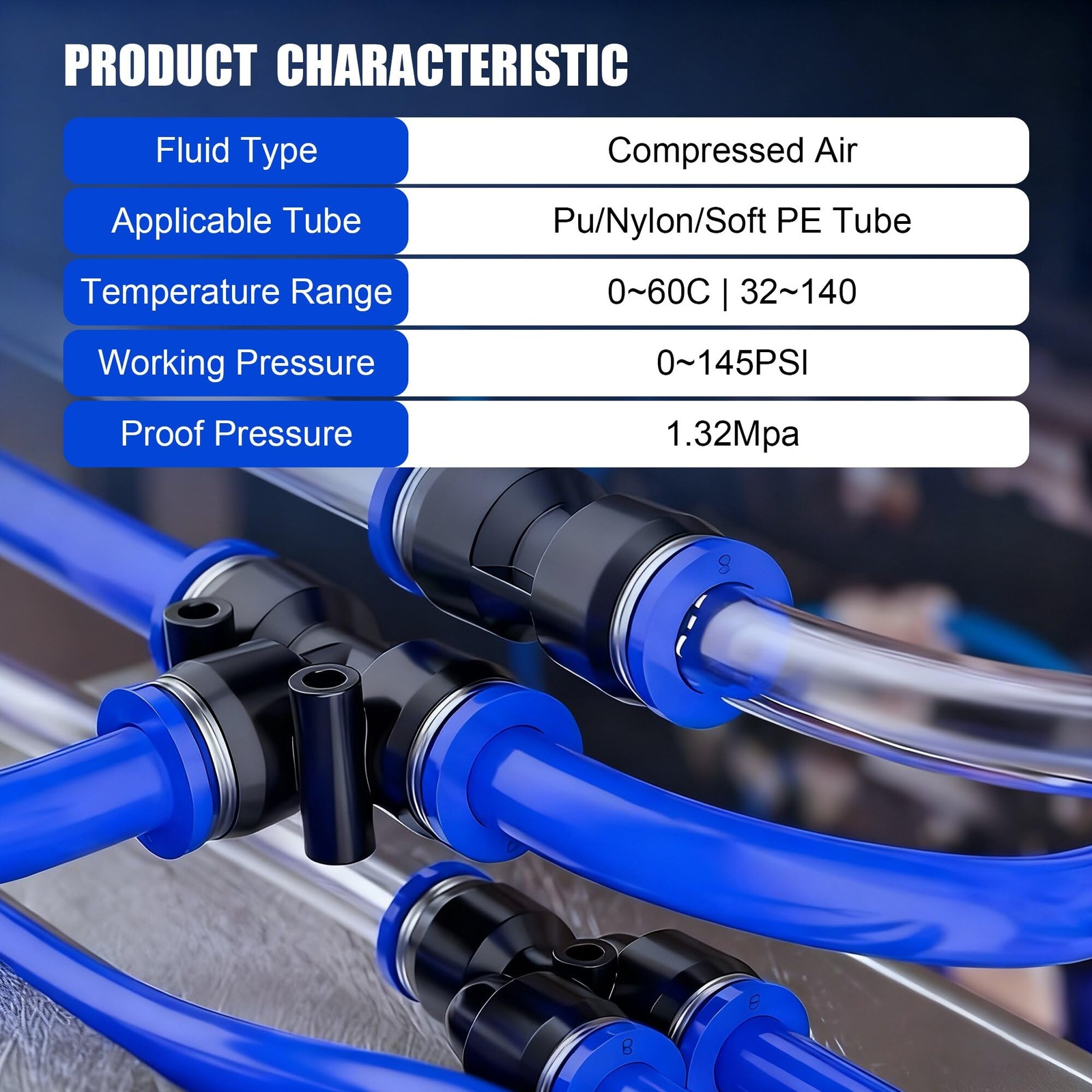 ZTF 124pcs Air Line Quick Connect Fittings -1/8 1/4 3/8 1/2″ Push to Connect Kit