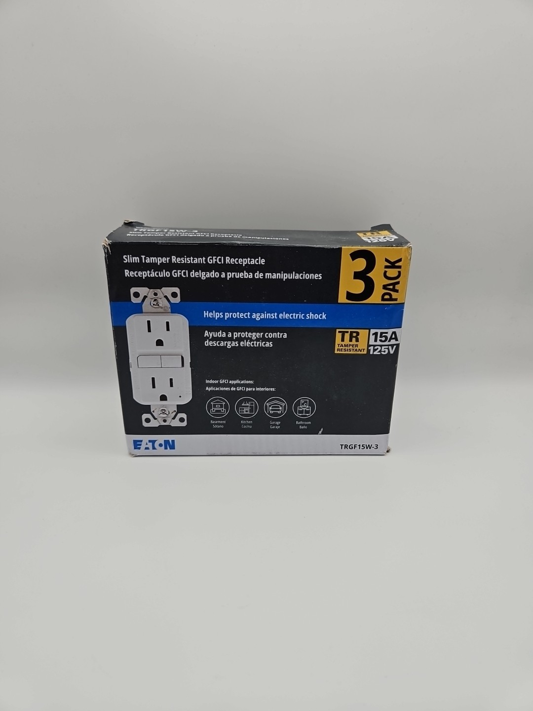 Eaton Tamper Resistant TRGF15W-3 15A/125V GFCI Recept 3-pack White F2***