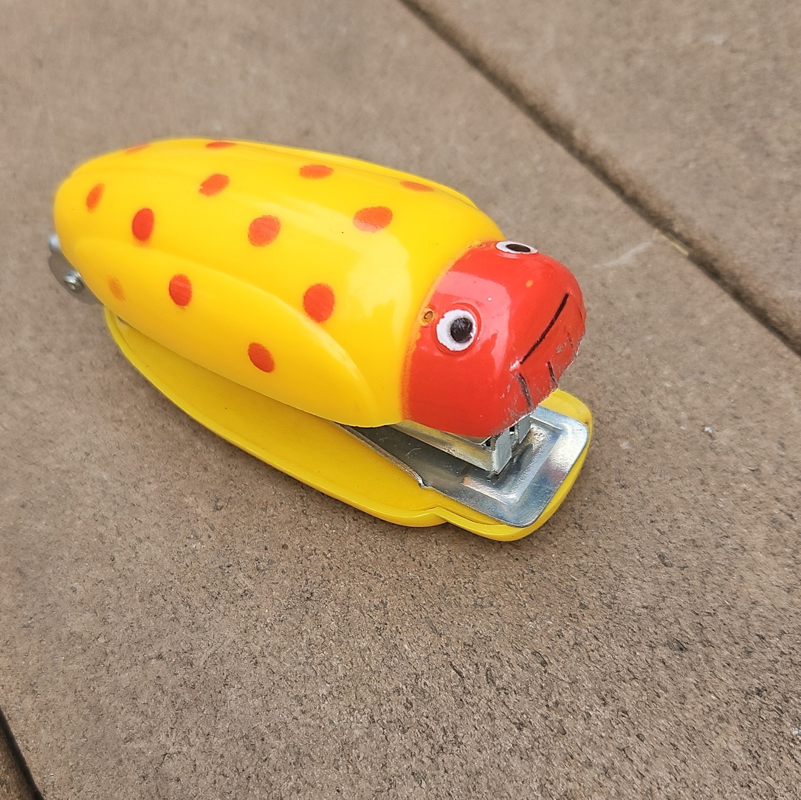 Novelty Ladybug Mini Desk Stapler Yellow/Red Polka Dot, Made in Hong Kong
