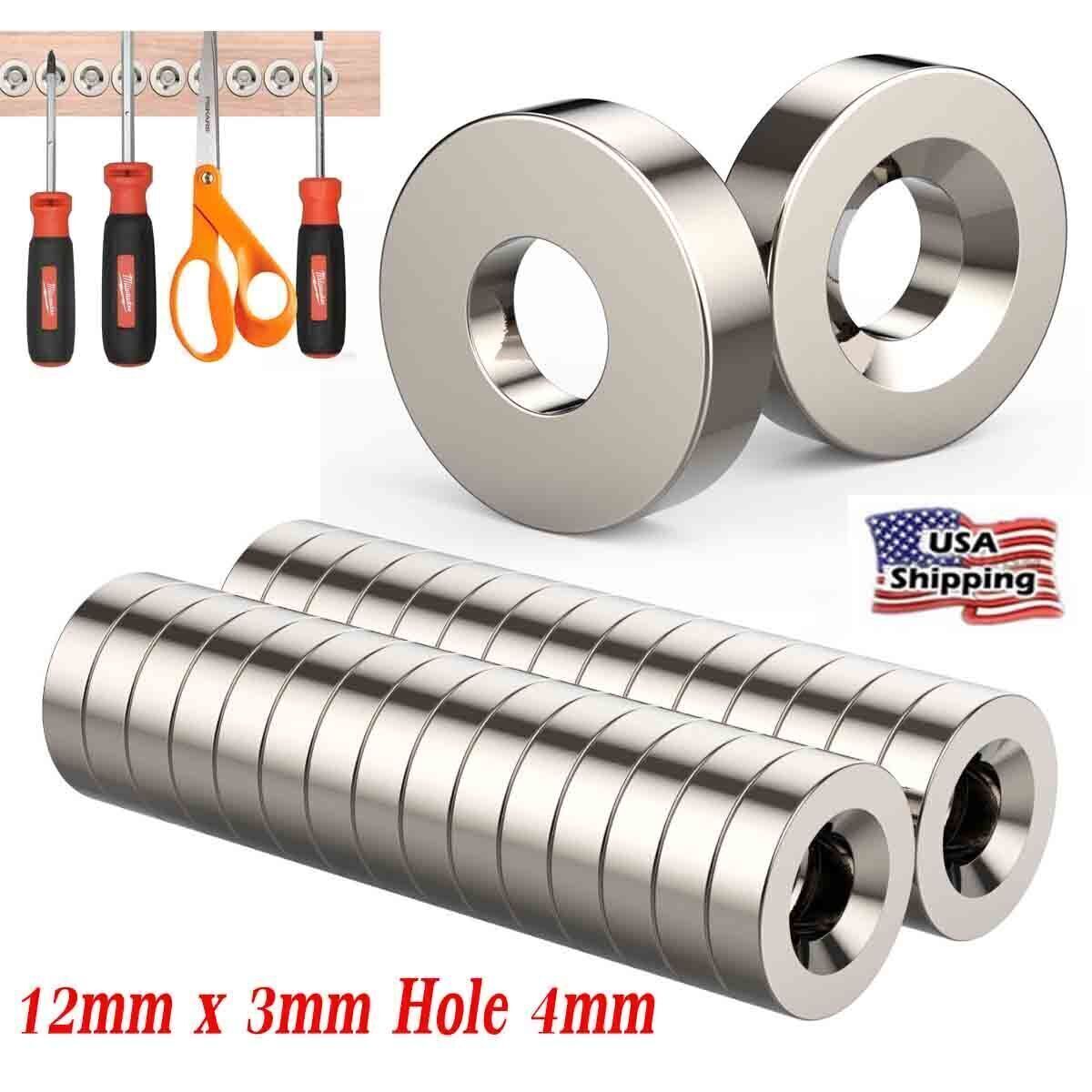 5-100pcs 12mm x 3mm Hole 4mm N52 Strong Countersunk Ring Discs Rare Earth Magnet