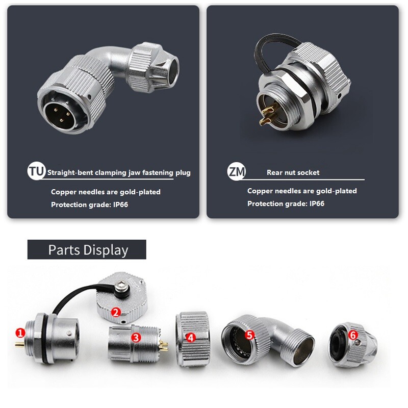 WY16 2/3Pin-10Pin TU+ZM Right-angle bend 90° plug Round Female Rear Mount Socket