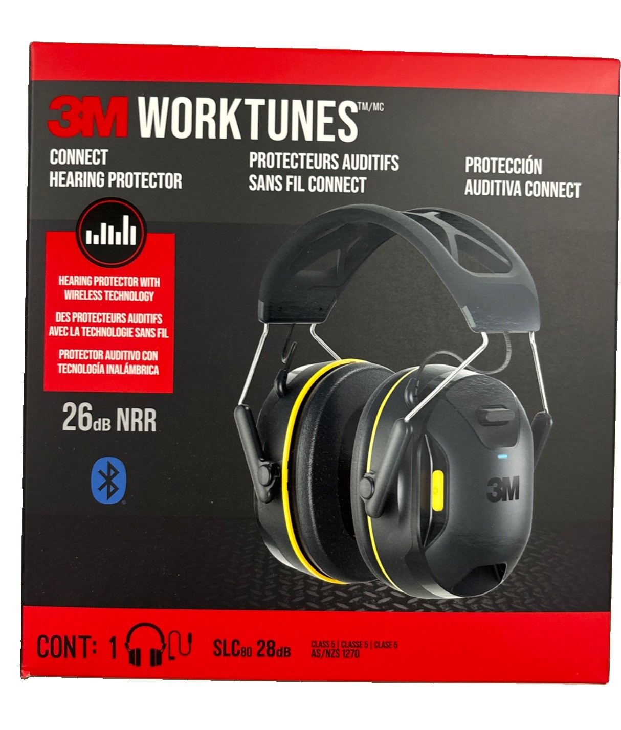 3M WorkTunes Connect Hearing Protection -26dB NRR, Bluetooth, IP44, New & Sealed