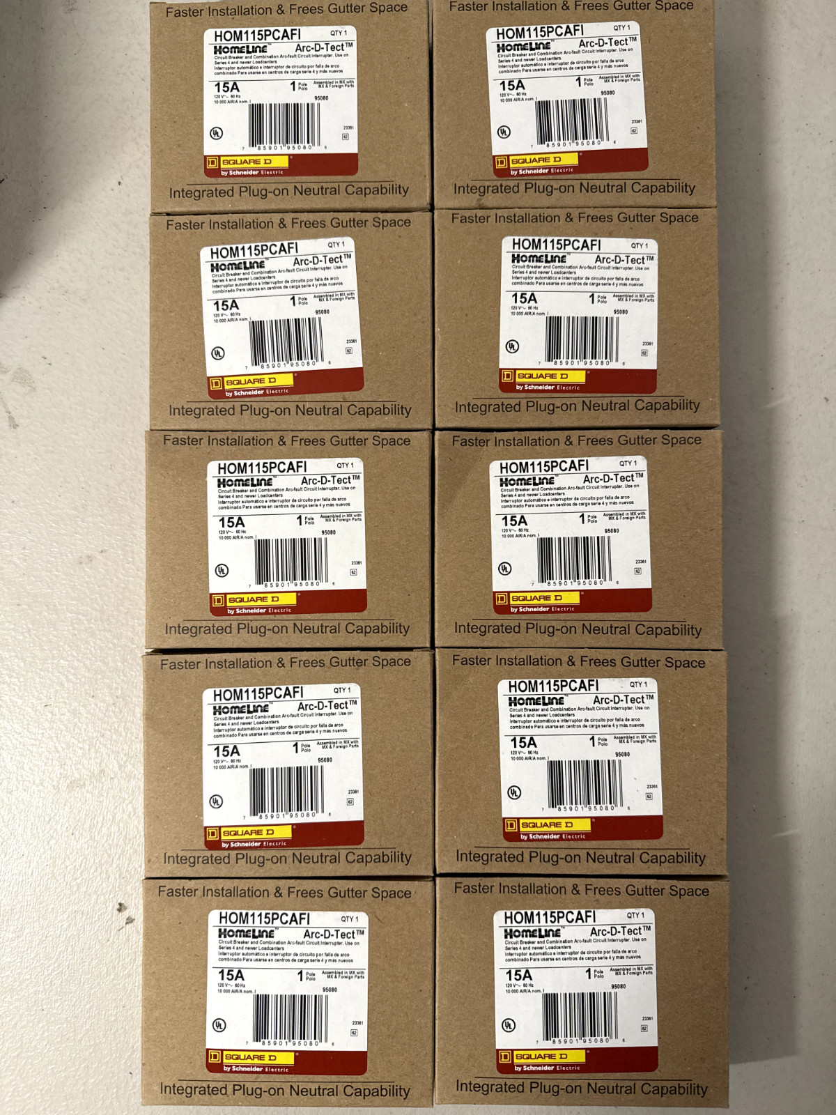 10 PCS Square D HOM115PCAFI HOM115PCAFIC 15A PlugOn Neutral AFCI Circuit Breaker