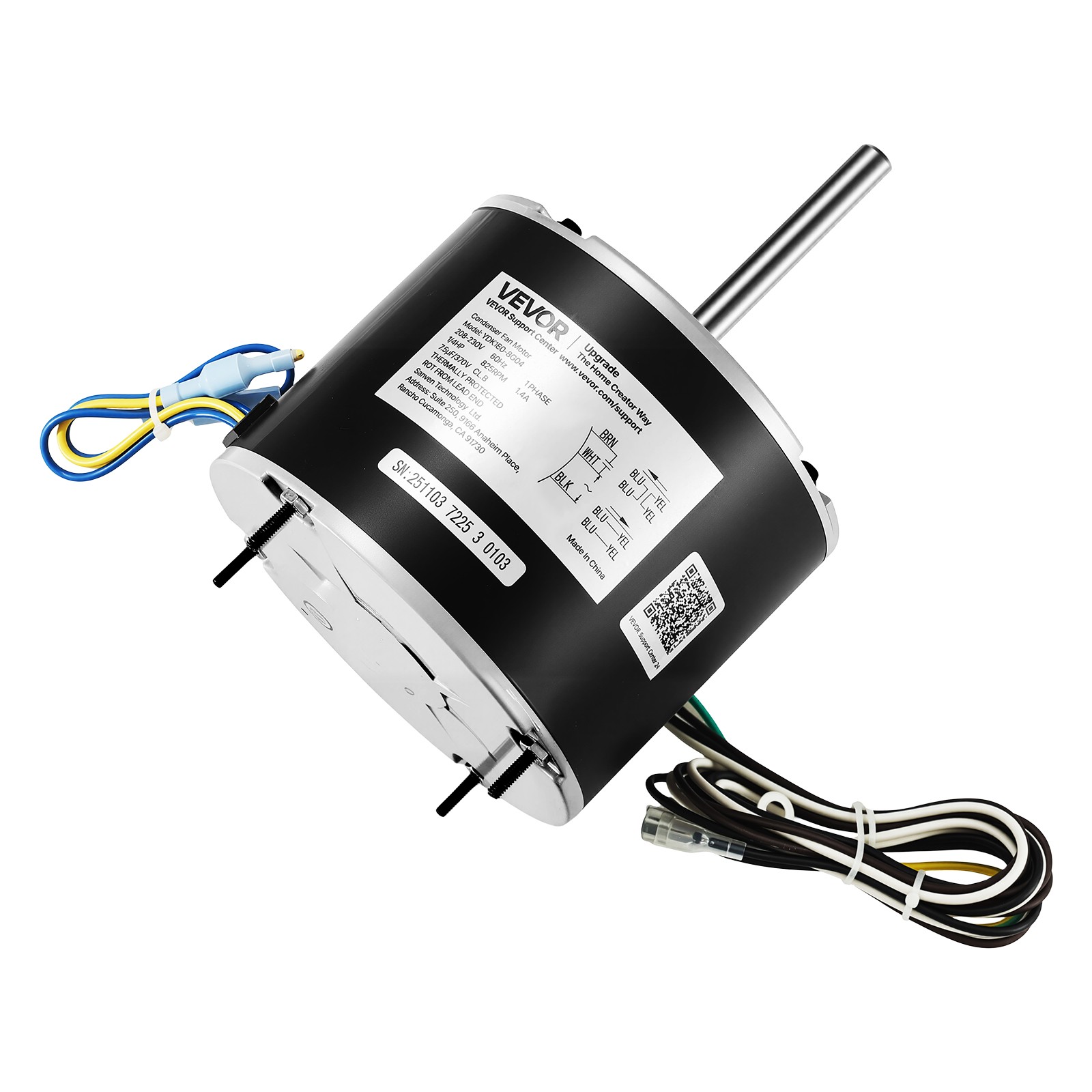 VEVOR Condenser Fan Motor with Capacitor 1/4HP 825RPM 208-230V CW/CCW Rotation