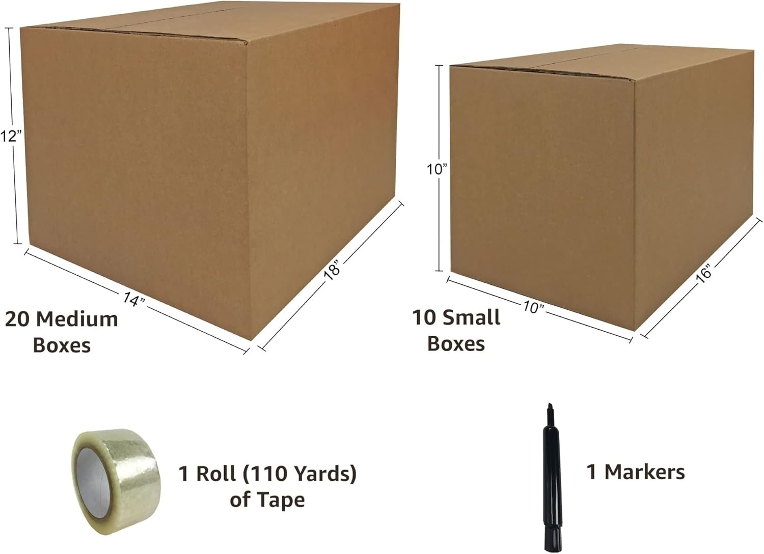 2 Room Economy Kit- 30 Moving Boxes, Bubble Roll, & Packing Tape