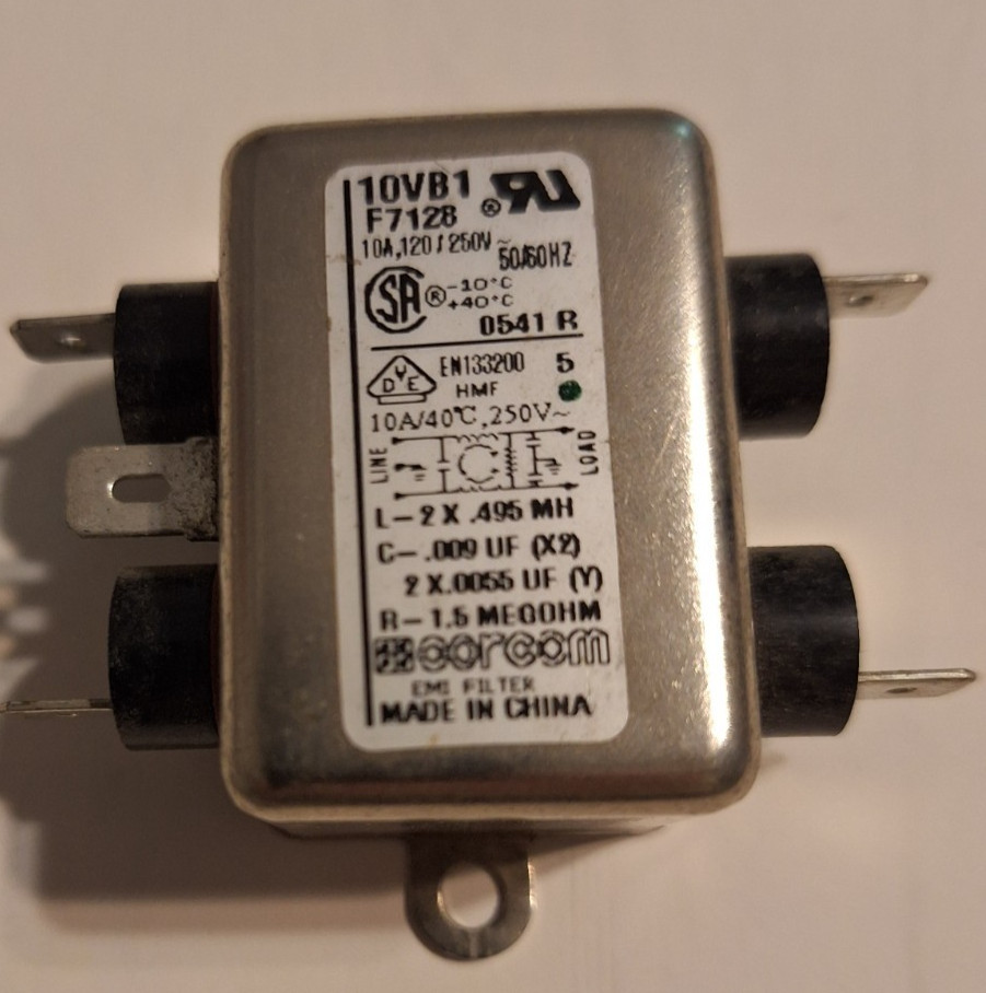 Corcom 10VB1 Emi Line Filter 120-250VAC, 50/60HZ, 10AMP Corcom 1 pc