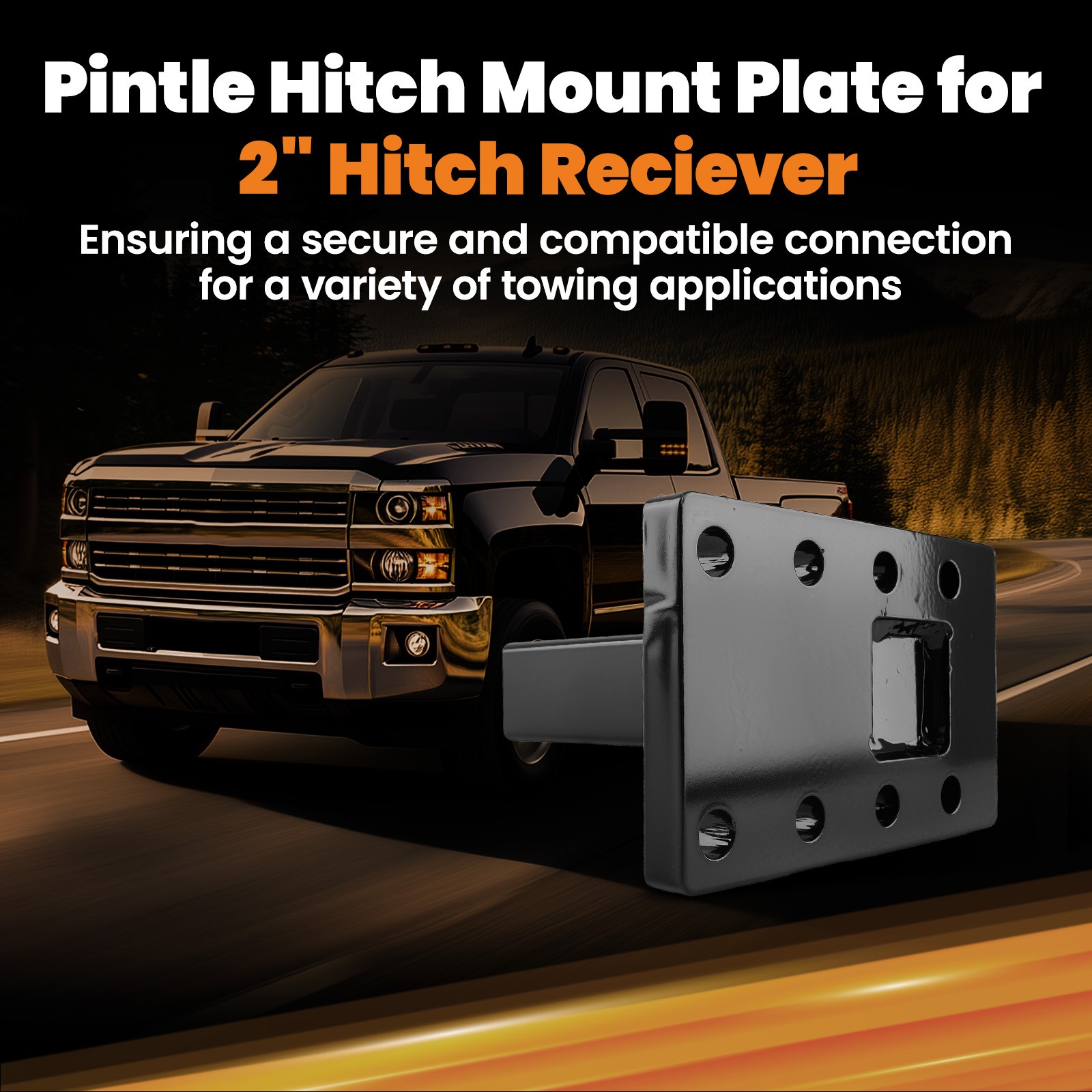 3 Position Pintle Hitch Mount Plate for 2″ Hitch Steel 20000 lbs Capacity