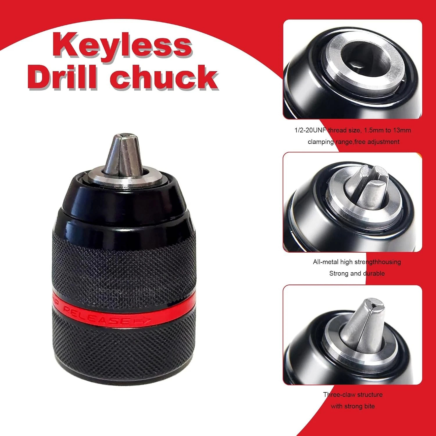 13mm Keyless Drill Chuck Metal Heavy Duty 1/2»-20UNF with SDS-Plus/Hex Shank I